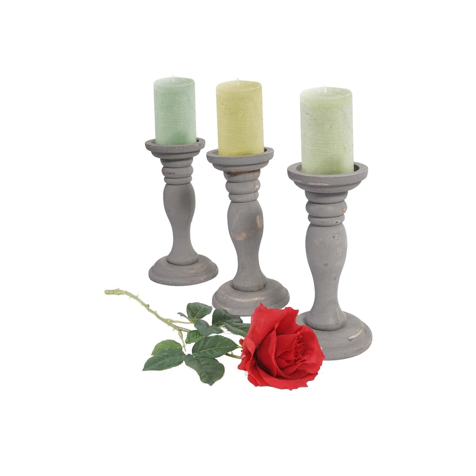 MCW 3er Set Kerzenständer Vintage Grau Shabby-Look