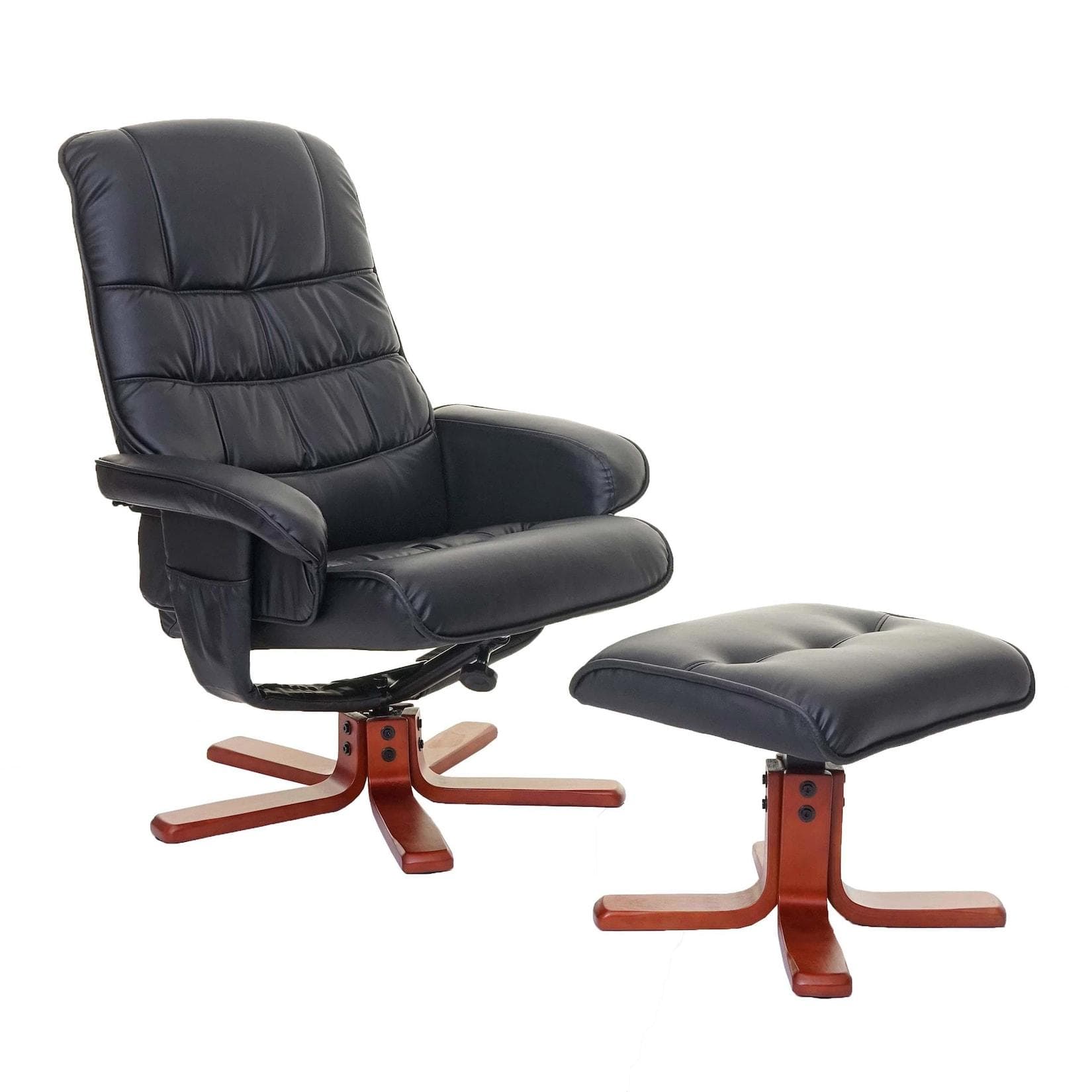 Relaxsessel MCW-E30 TV-Sessel mit Hocker Kunstleder Schwarz