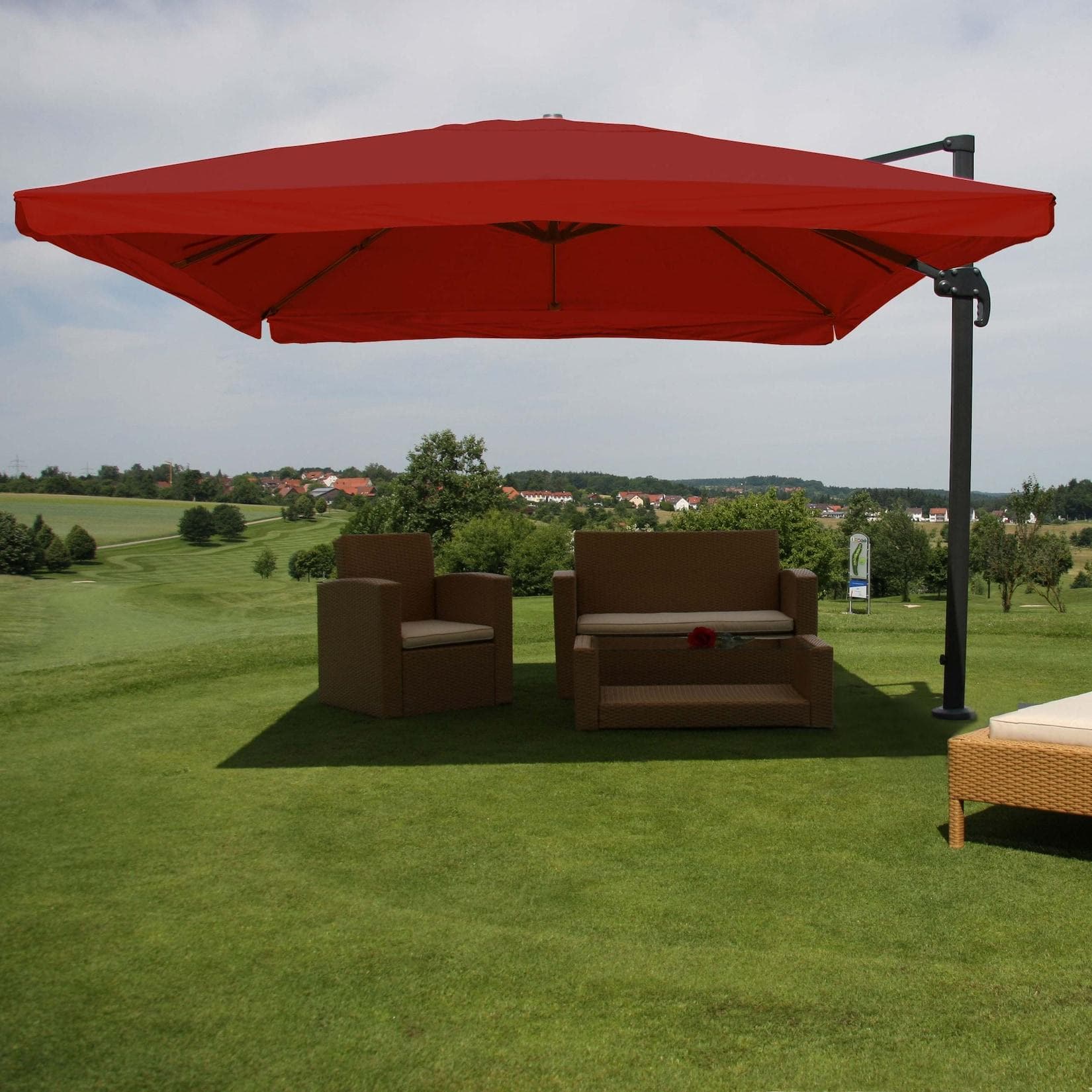 Ampelschirm MCW-A96 Gastronomie 3x3m Polyester Aluminium Stahl 23kg Bordeaux
