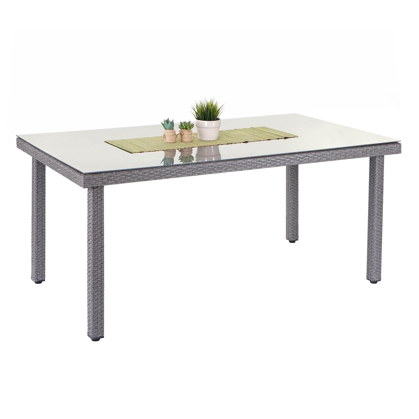 MCW Poly-Rattan Gartentisch Chieti Grau mit Glasplatte