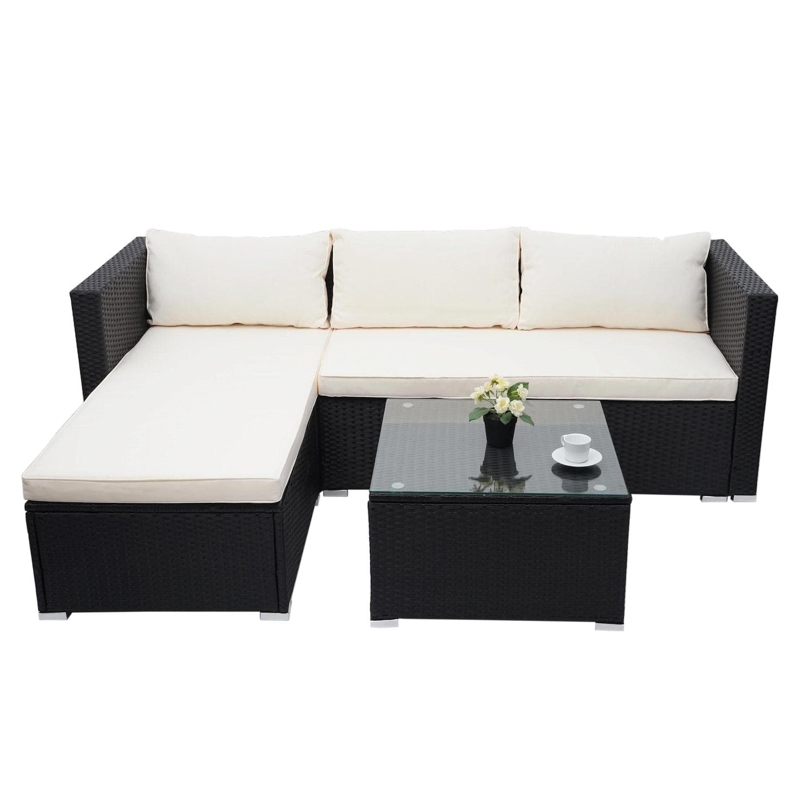 MCW Poly-Rattan Garnitur MCW-F57 Balkon-Garten-Lounge-Set Schwarz Creme