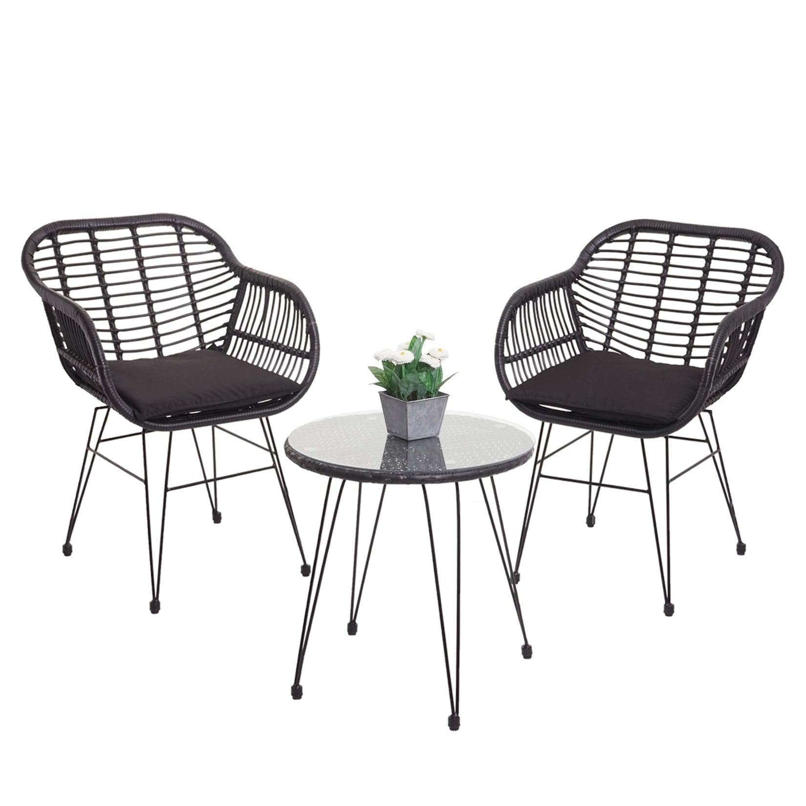 Poly-Rattan Garnitur MCW-G17 Balkon-Set Gartengarnitur Sitzgruppe Stuhl Seil Anthrazit Kissen Anthrazit