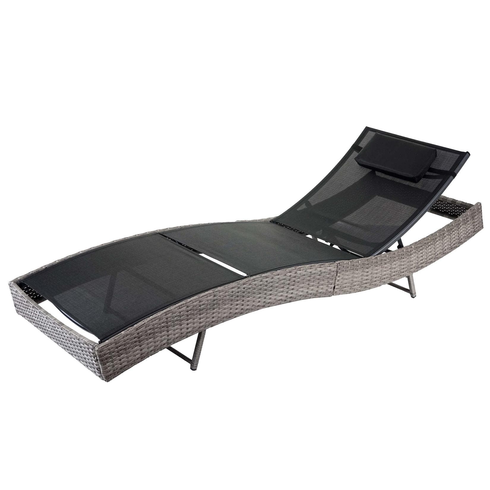 MCW Sonnenliege Phoenix Poly-Rattan Grau Schwarz Höhenverstellbar