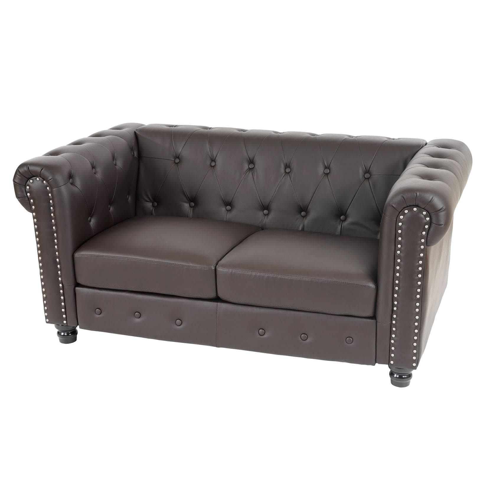 MCW Luxus 2er Sofa Chesterfield Kunstleder Braun 160cm