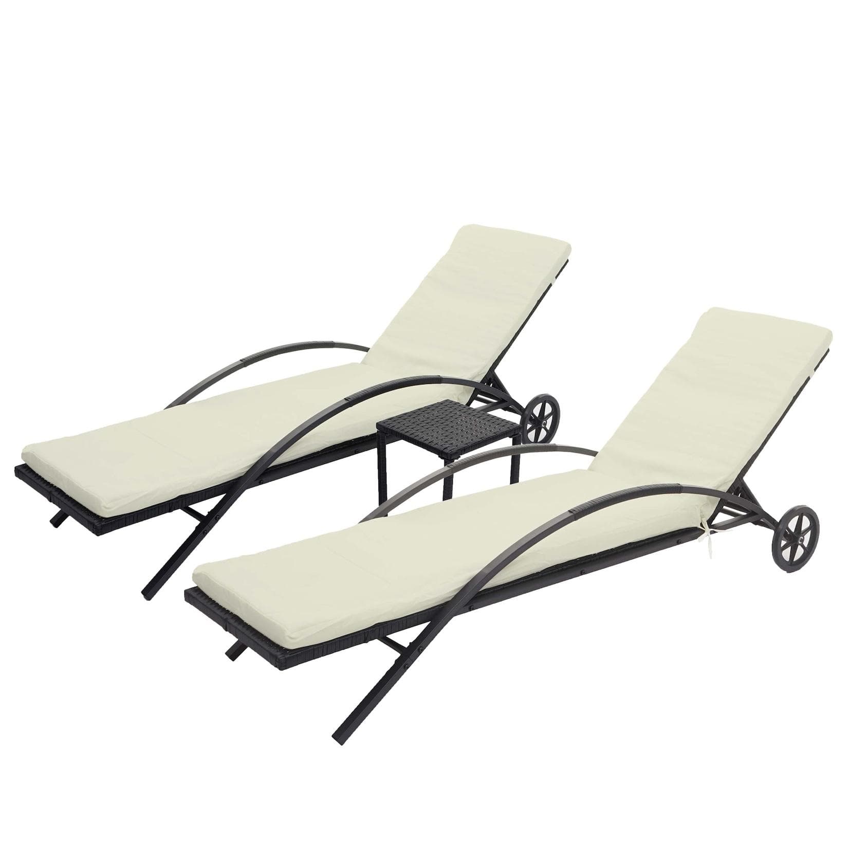 MCW 2er-Set Sonnenliege Poly-Rattan Schwarz mit Kissen Creme-Beige