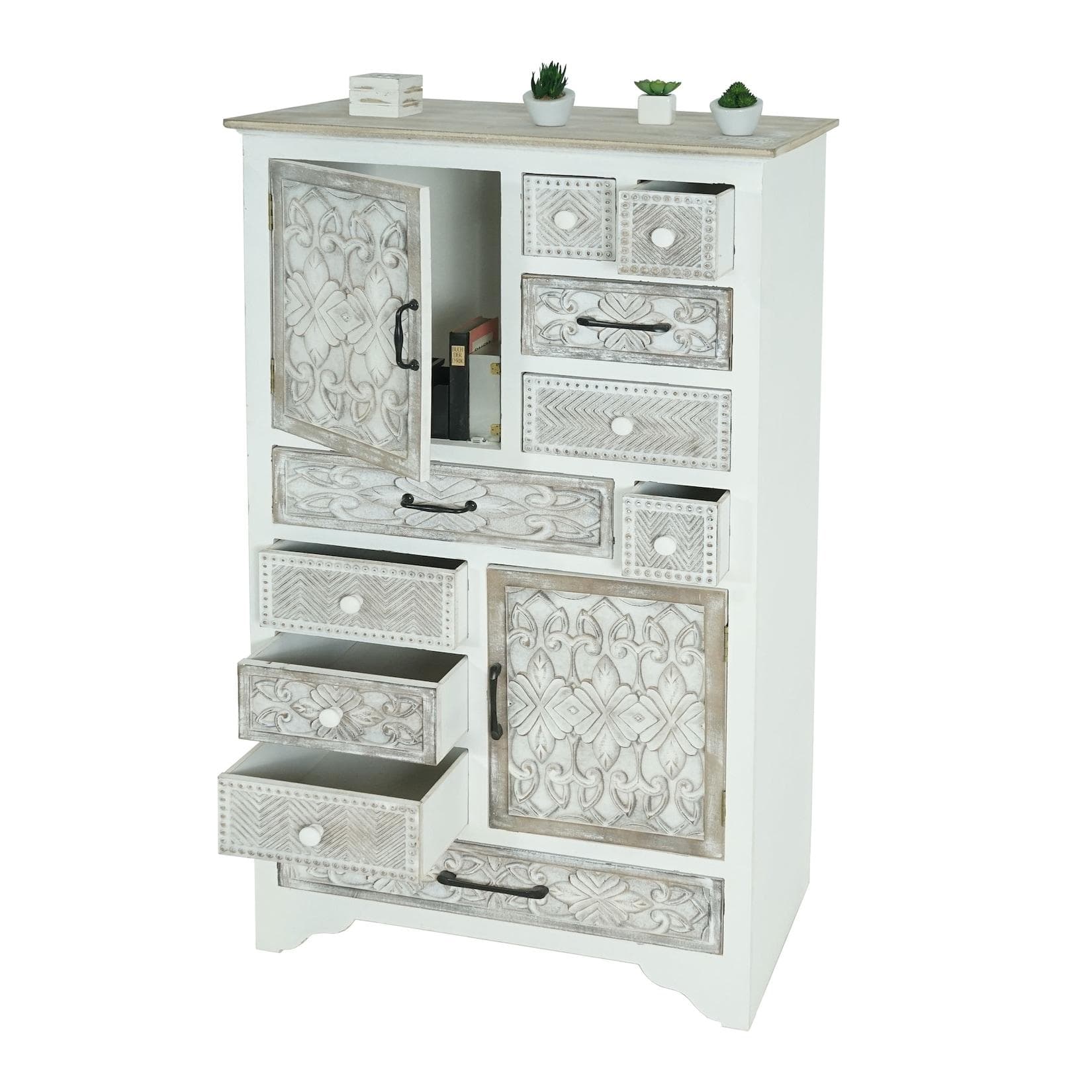 Apotheker Kommode MCW-J48 Shabby-Look Vintage Weiß-Braun