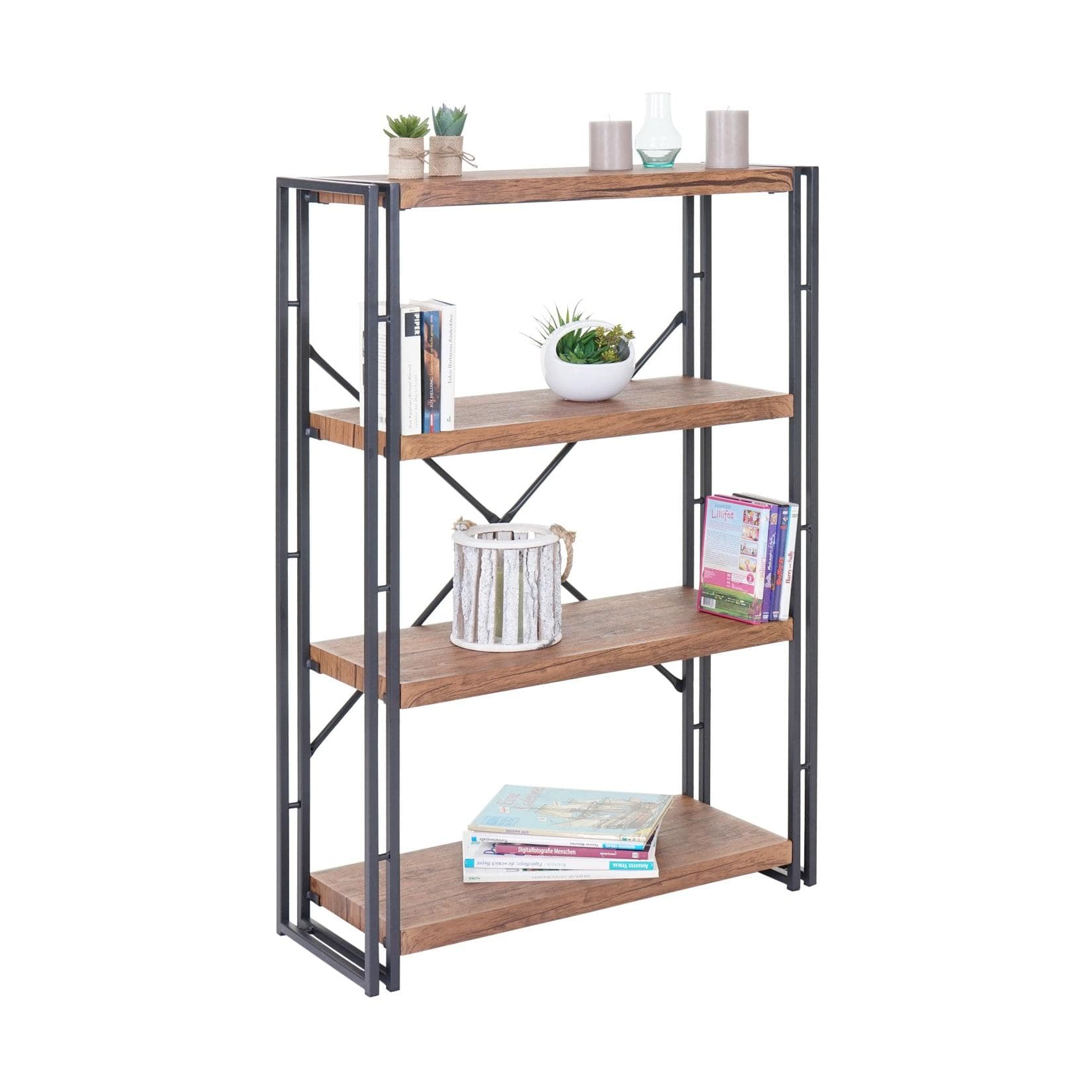 Bücherregal mit 3D-Struktur und vier Ebenen | Doppelfachkonstruktion