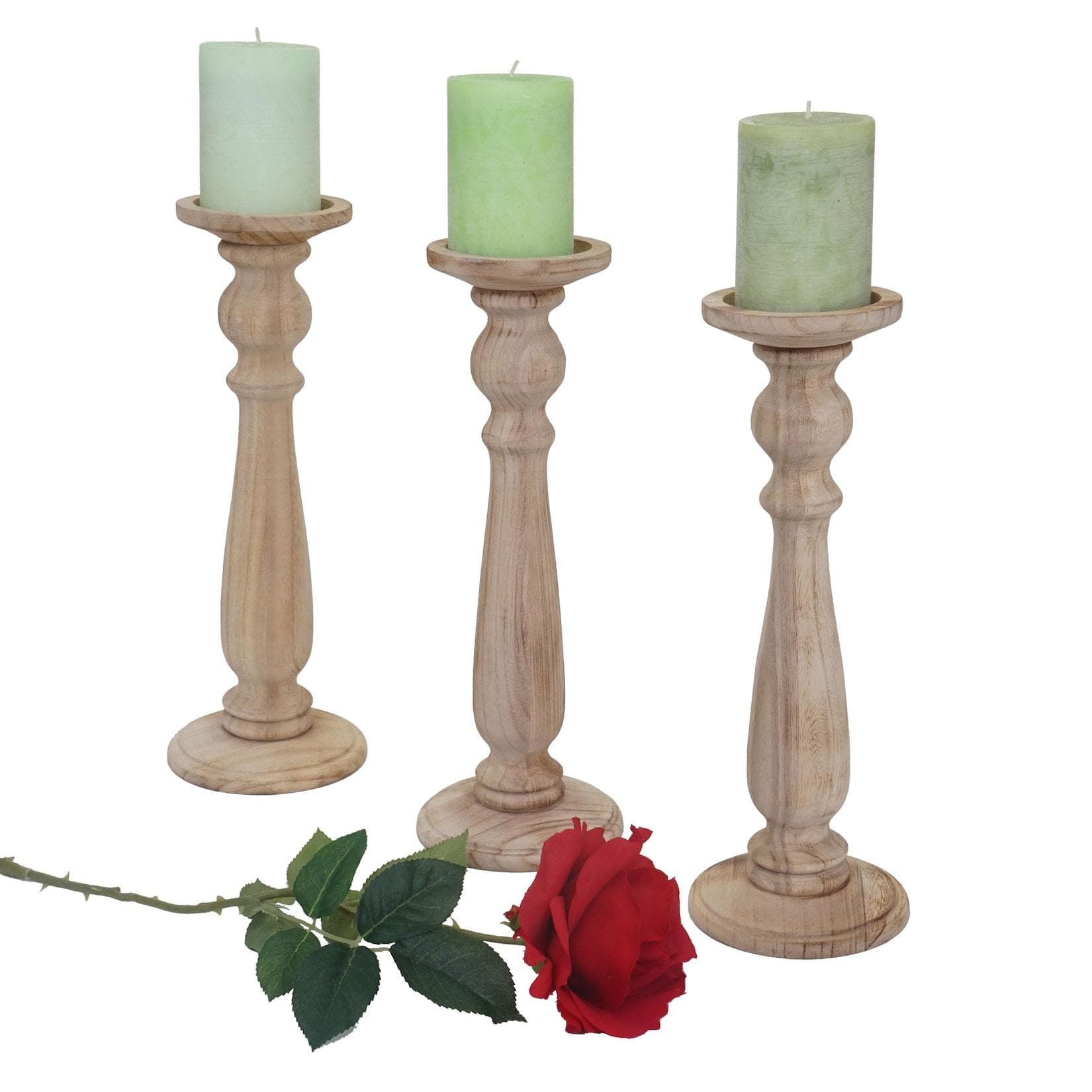 MCW 3er Set Kerzenständer Shabby-Look Vintage Naturbraun