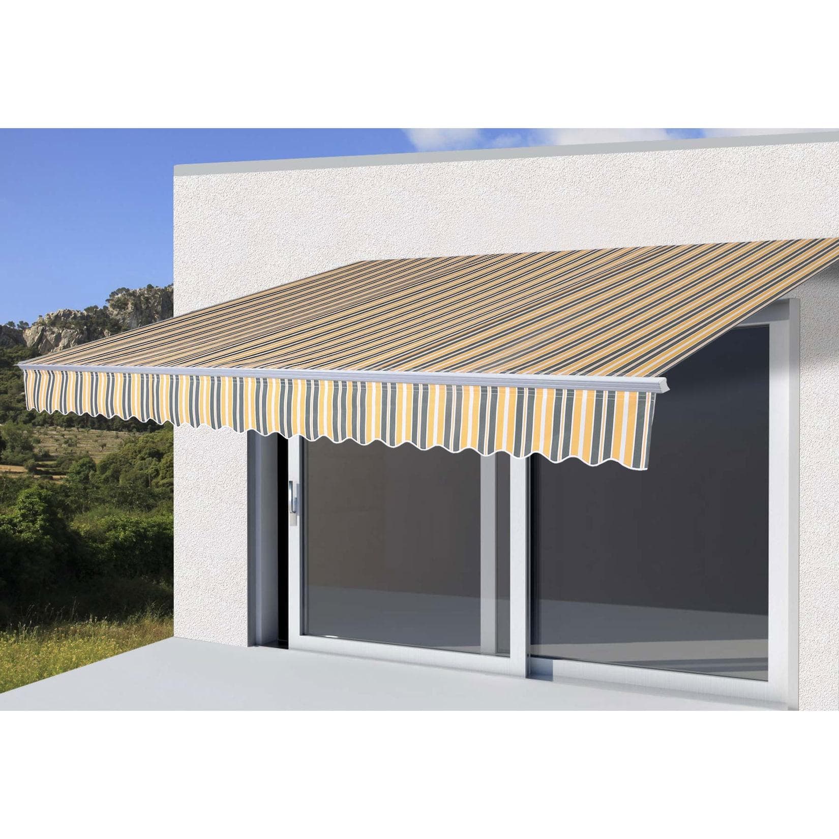 Alu-Markise MCW-E49 Gelenkarmmarkise 2,5x2m Polyester Grau-Gelb