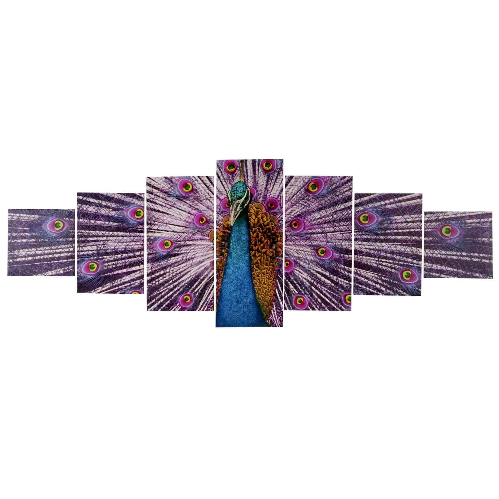 Leinwandbild H375 XL Wandbild Keilrahmenbild Kunstdruck 7-teilig 245x87cm Pfau