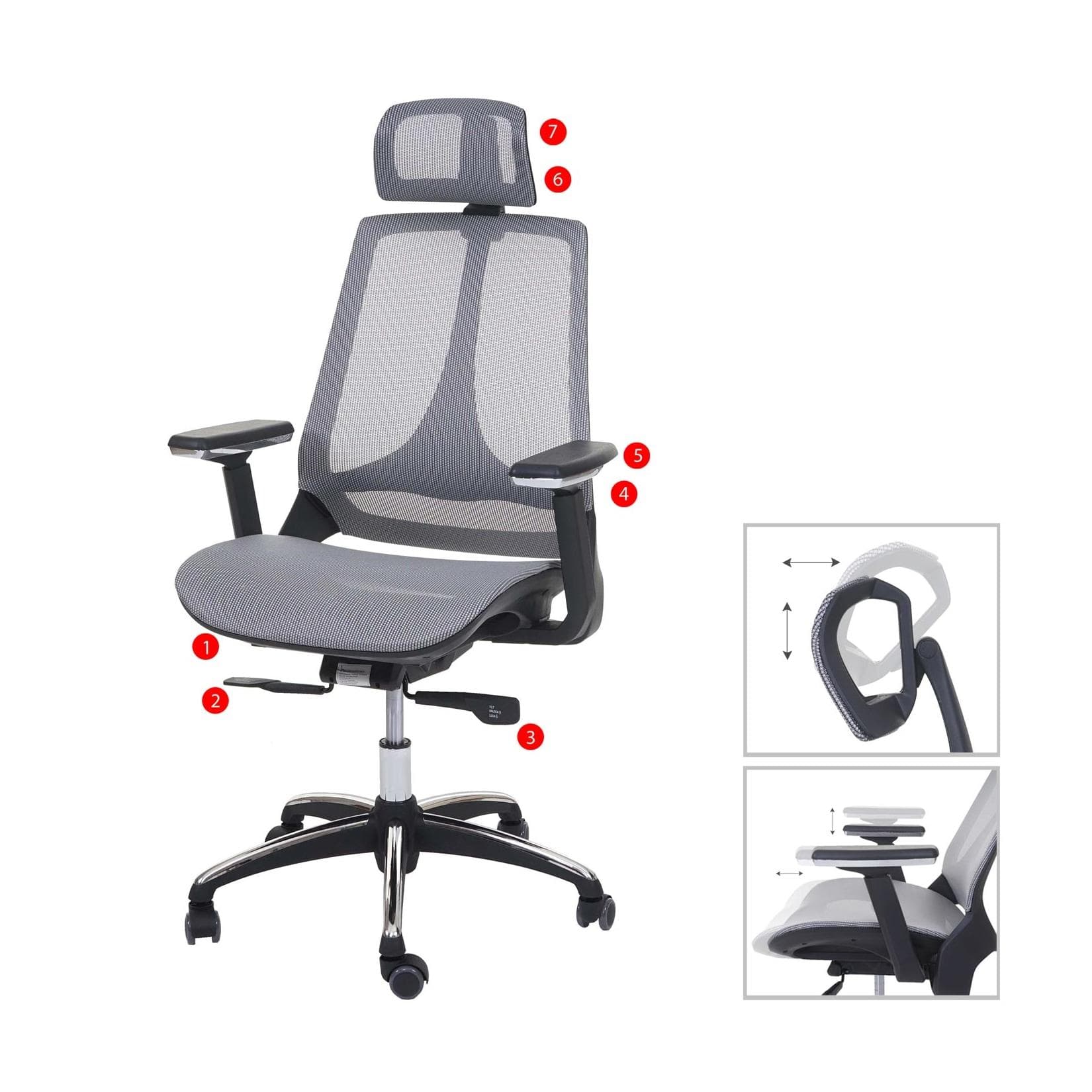 Ergonomischer Bürostuhl mit Höhenverstellbarer Kopfstütze und Tiefenverstellung