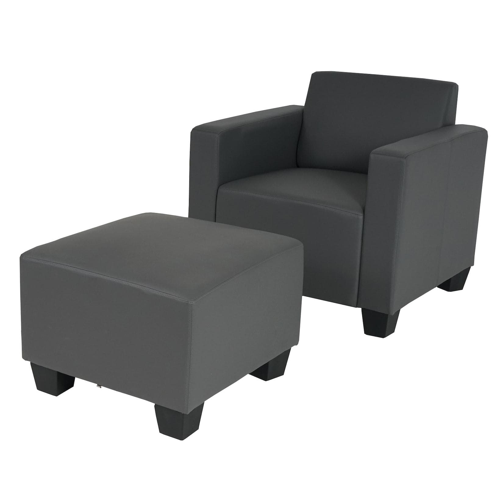 MCW Modular Sessel Loungesessel mit Ottomane Moncalieri Kunstleder Dunkelgrau
