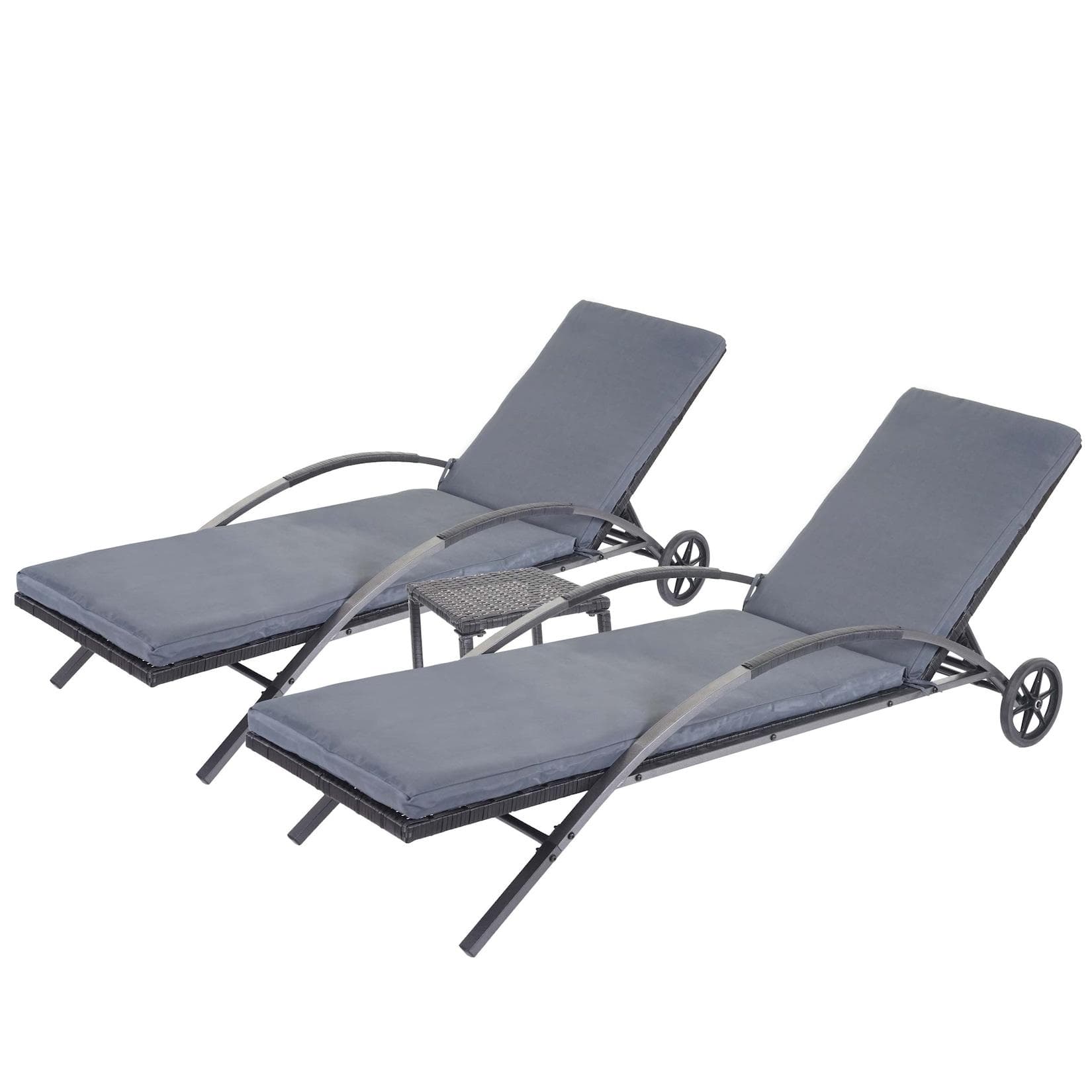 MCW 2er-Set Sonnenliege Poly-Rattan Schwarz mit dunkelgrauen Kissen