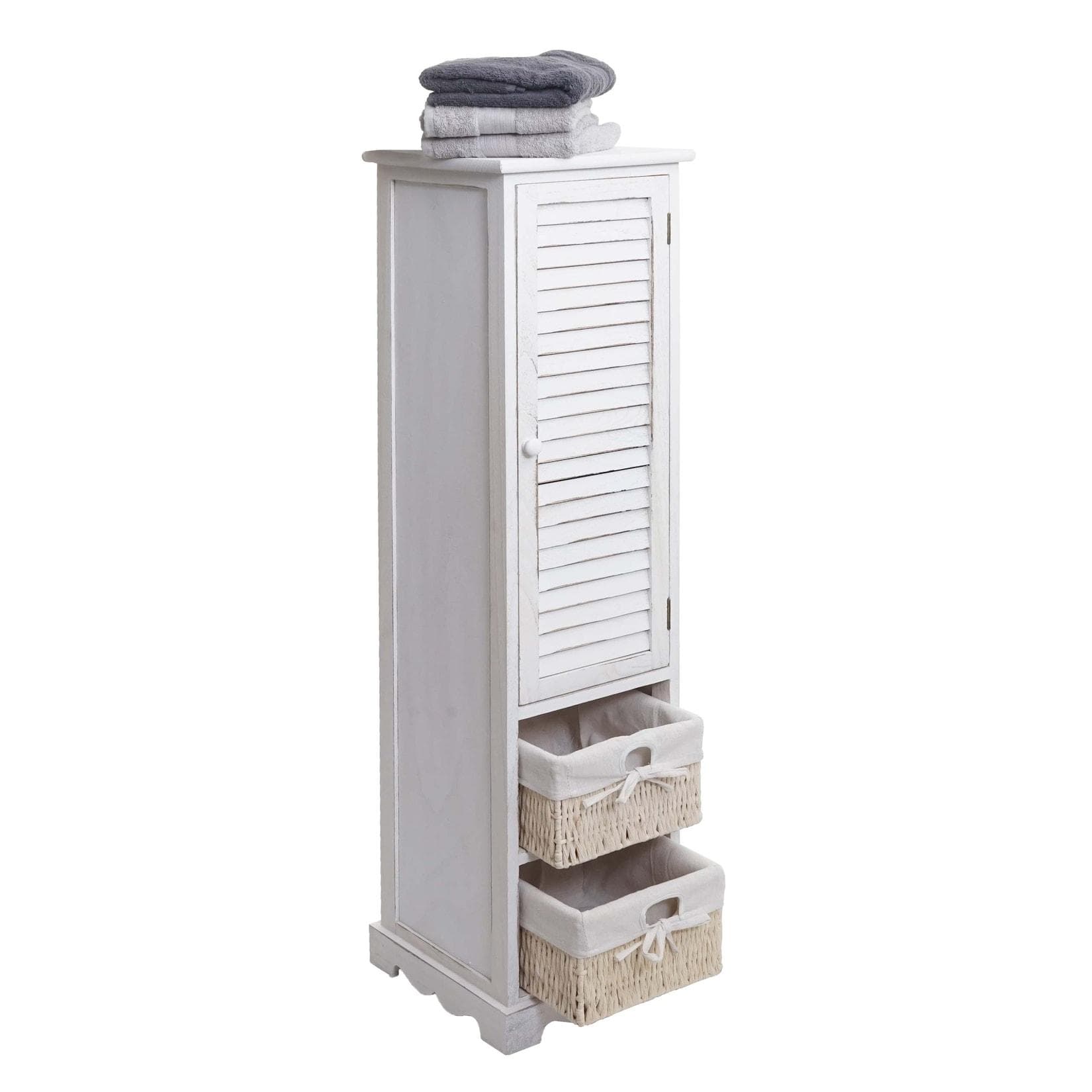 Badregal aus gebürstetem Metall mit 2 abnehmbaren Stoffkörben