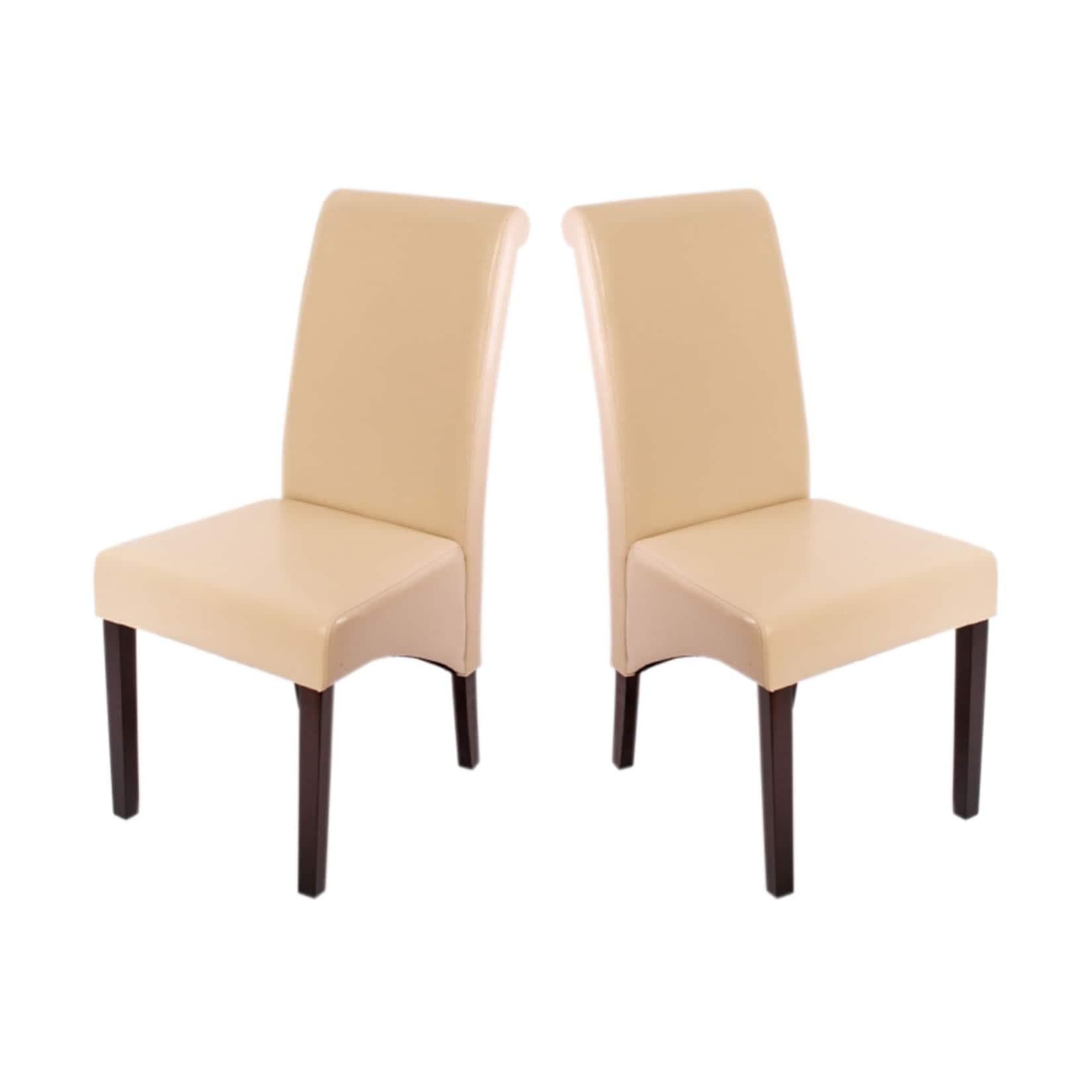 MCW 2er-Set Esszimmerstuhl Cesena Leder Creme Dunkle Füße