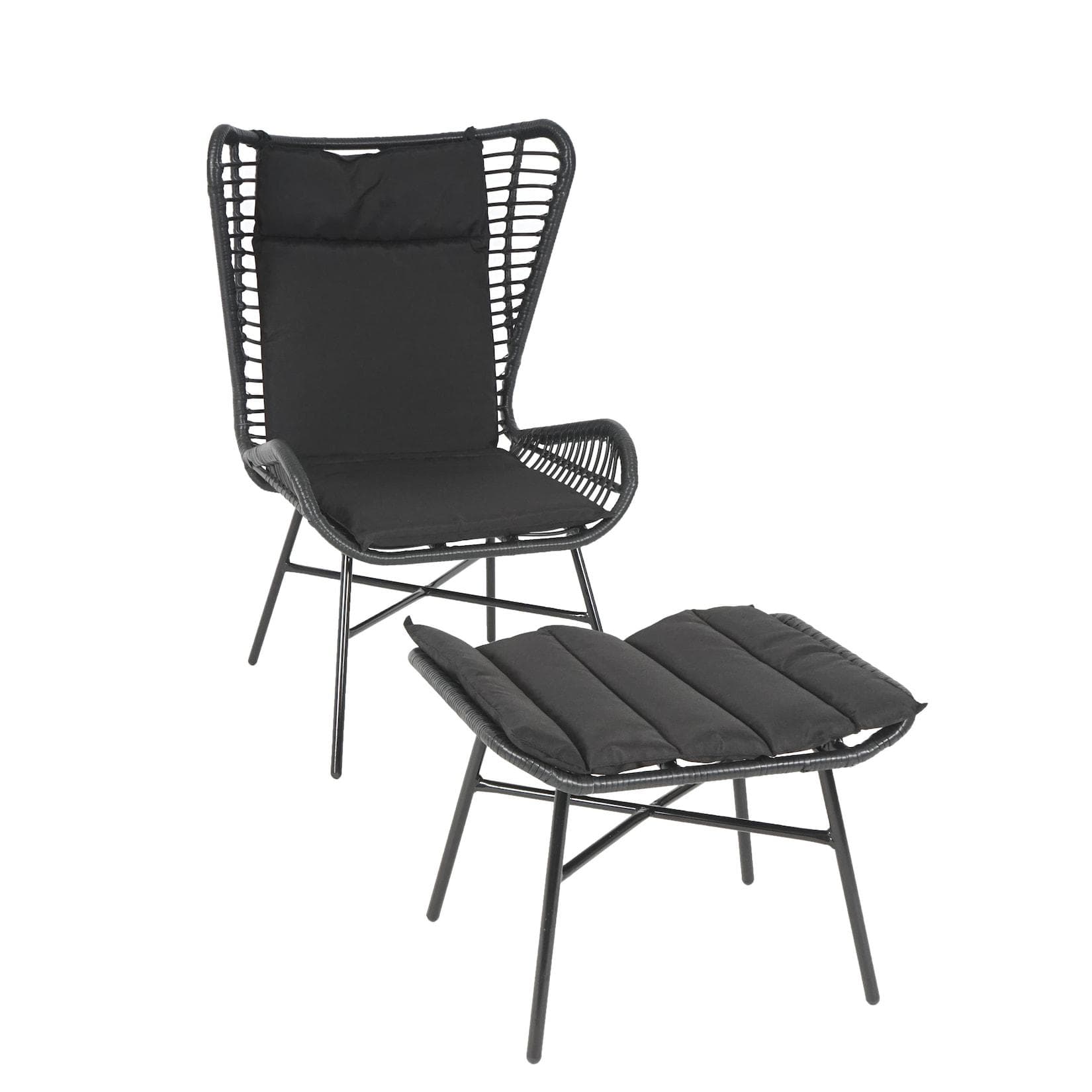 MCW Poly-Rattan Set MCW-G17b Balkon-Set Sessel mit Hocker Anthrazit