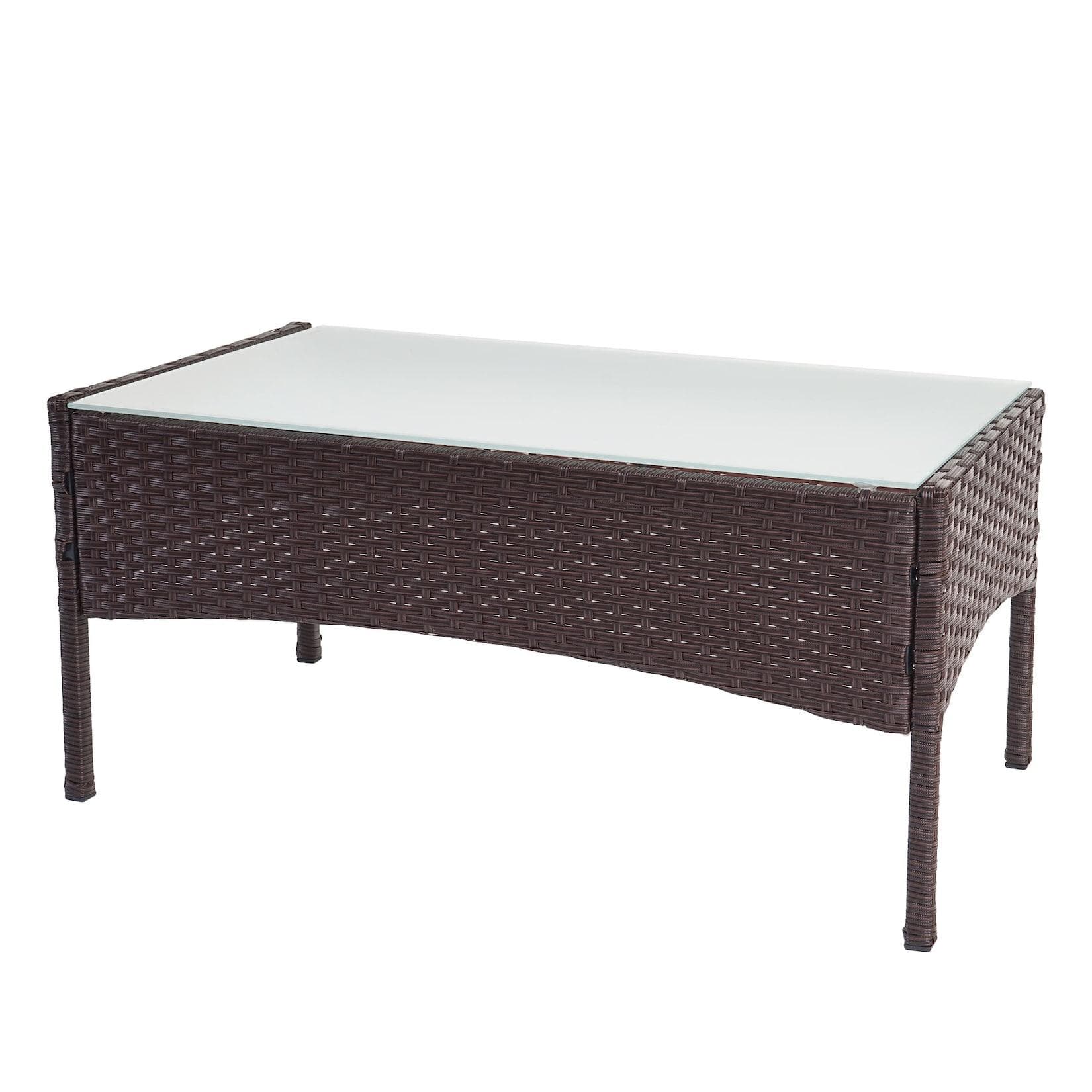 MCW Poly-Rattan Gartentisch Hamar Beistelltisch mit Glasplatte braun-meliert