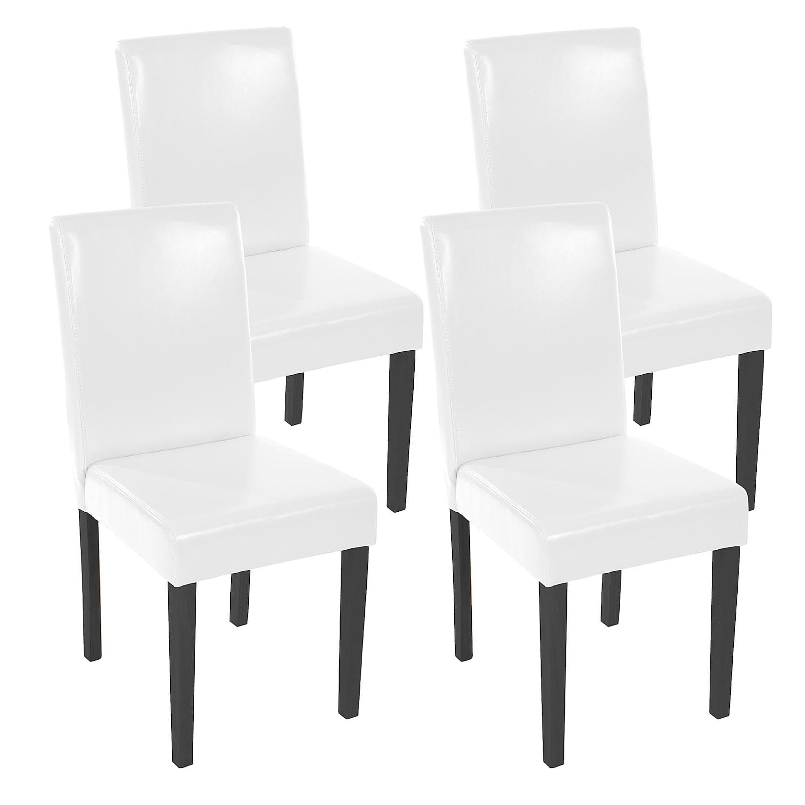 MCW 4er-Set Esszimmerstuhl Littau Weiß Leder Dunkle Beine