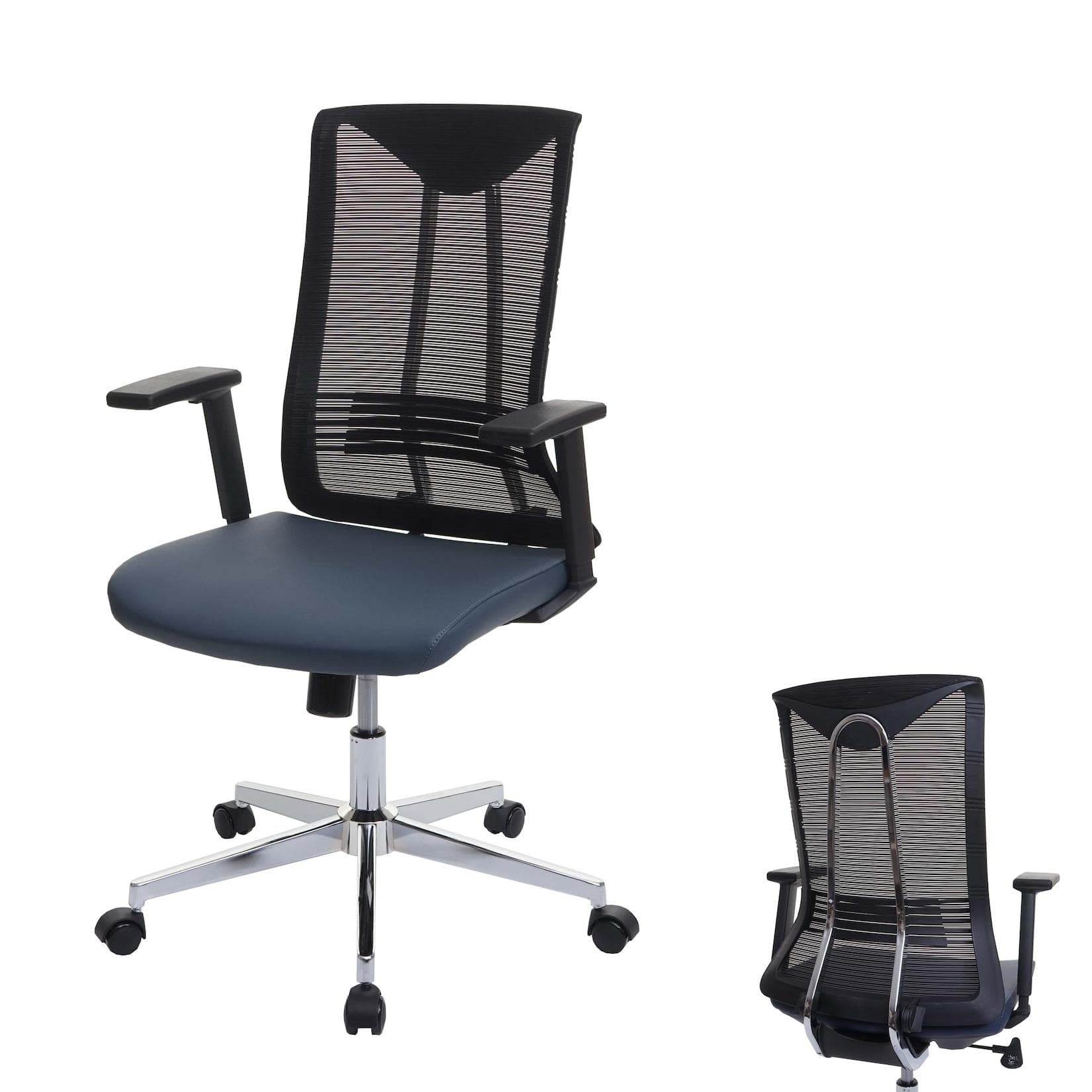 Bürostuhl MCW-J53 Drehstuhl Schreibtischstuhl Ergonomisch Kunstleder Blau-Grau