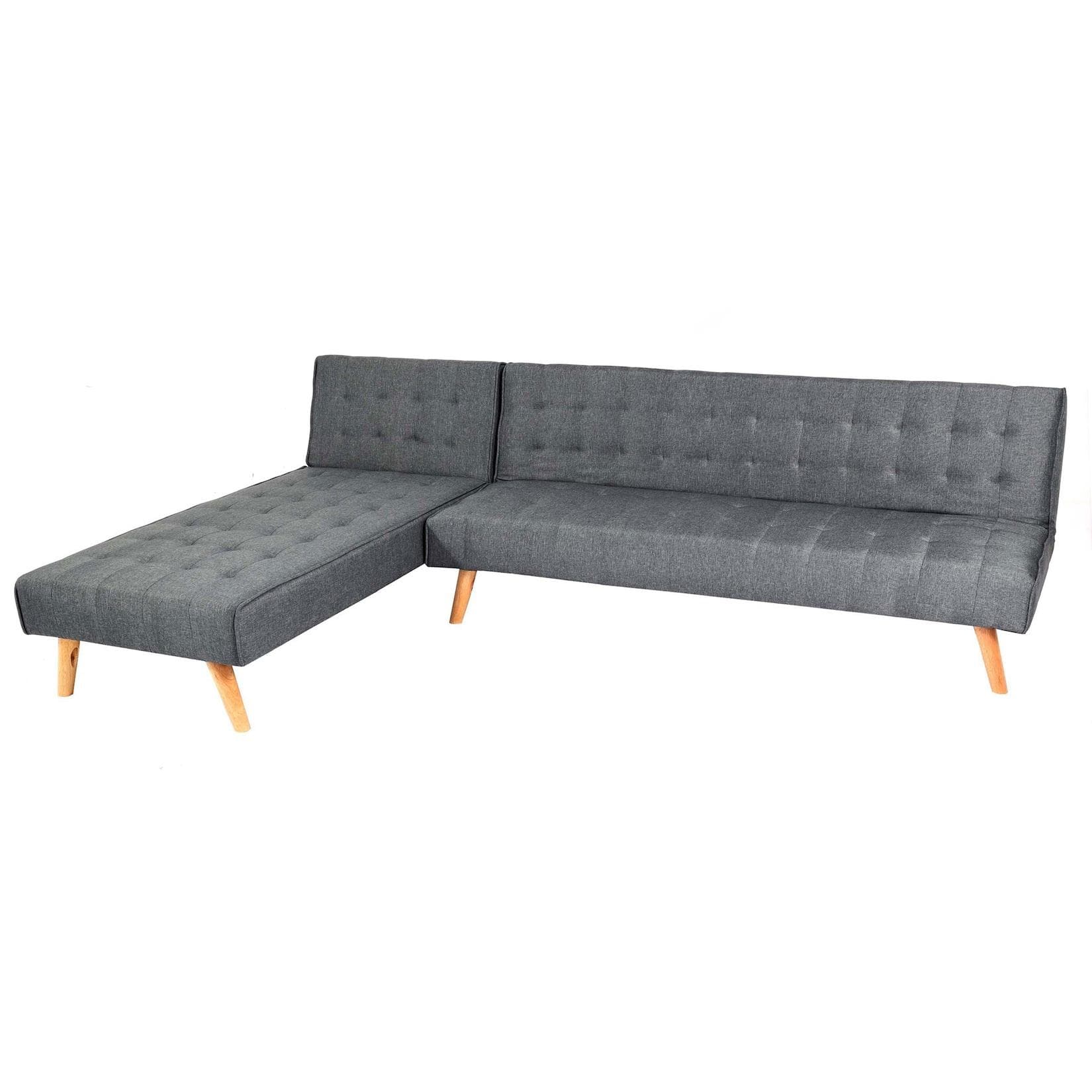 Ecksofa MCW-K38 Klappsofa Dunkelgrau Stoff Massivholz