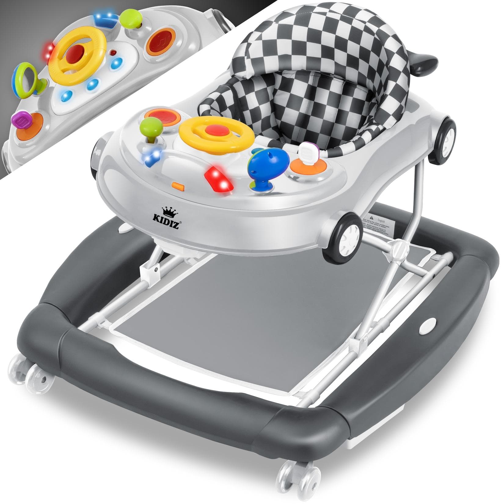 KIDIZ 4in1 Lauflernhilfe Babywalker Schwarz/Rot/Blau mit Schaukelfunktion