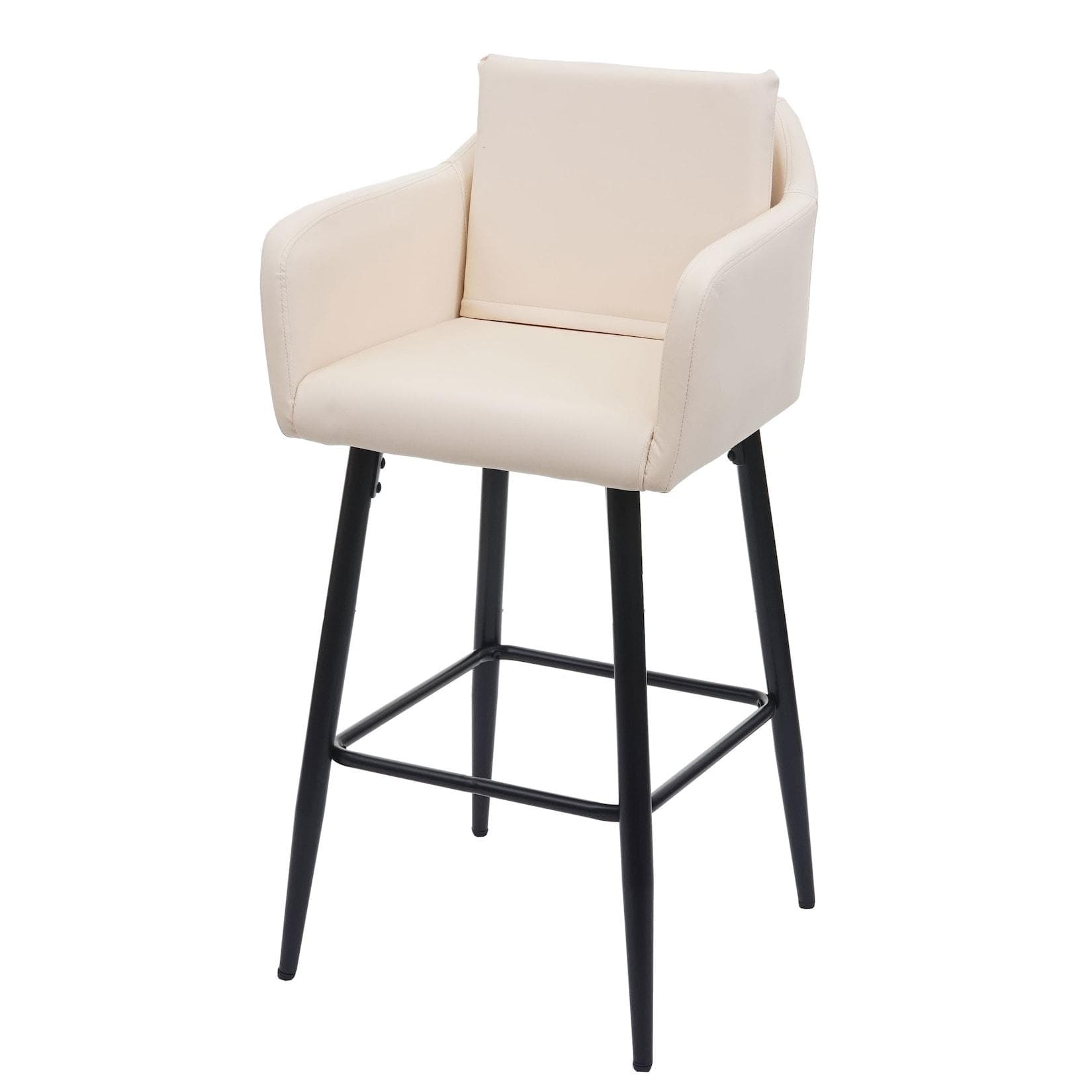 Barhocker MCW-H93 Barstuhl mit Fußablage Metall Kunstleder creme-beige