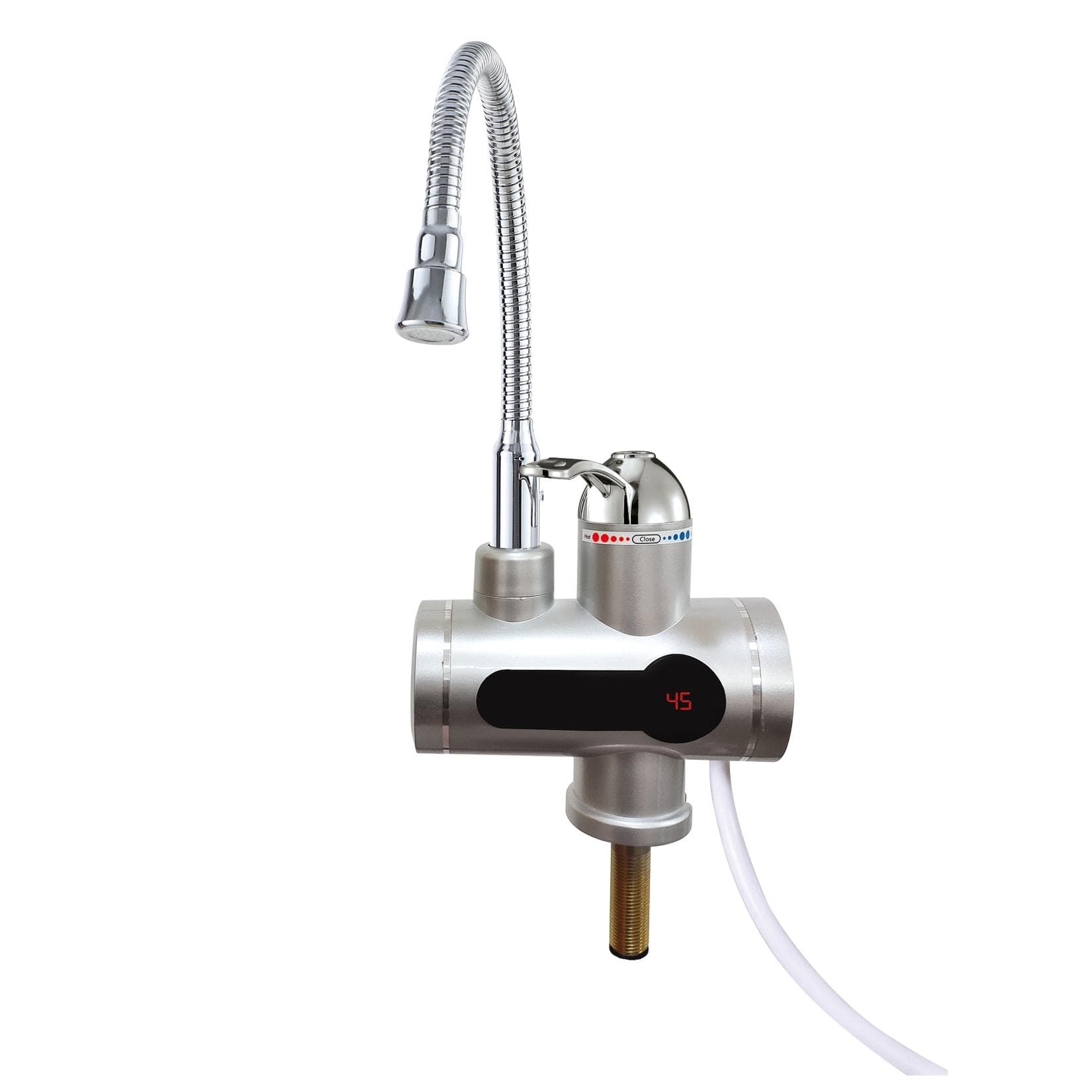 Mauk Wasserhahn mit Durchlauferhitzer, flexiblem Hals und Temperaturanzeige 3KW Silber