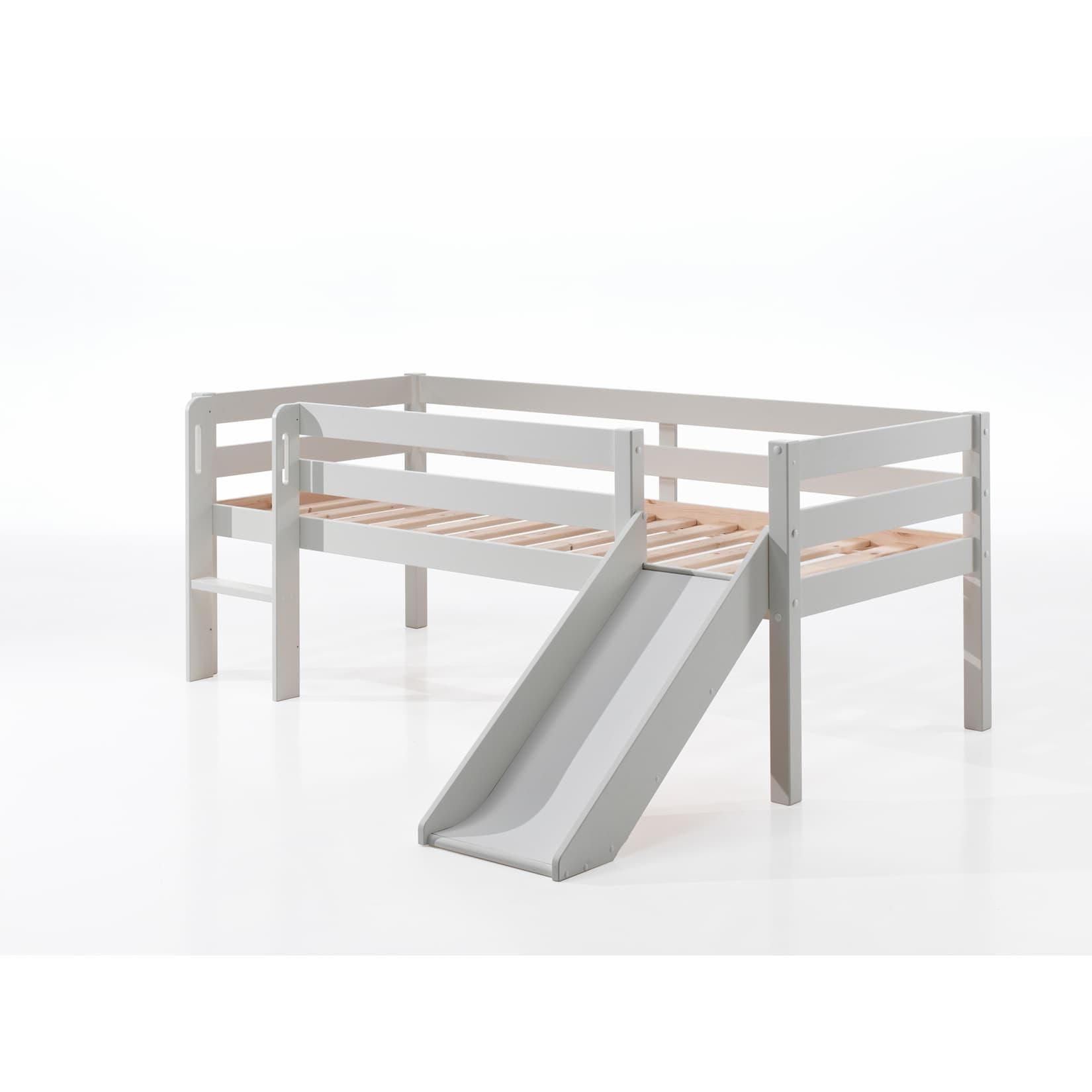 Niedriges Spielbett mit Rutsche - Kiefernholz Weiß