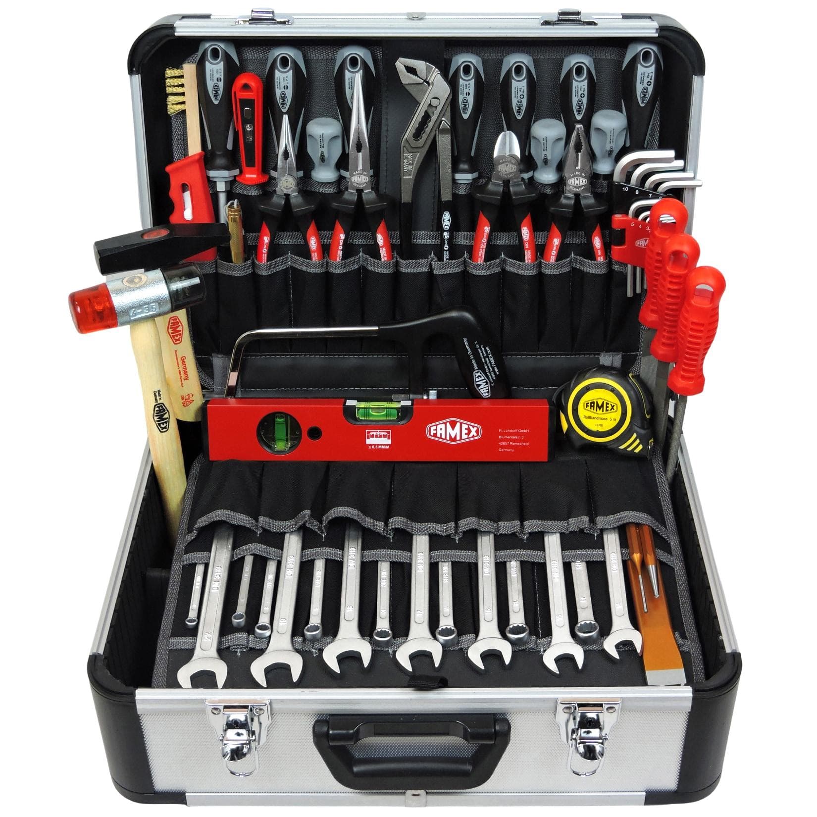 FAMEX Werkzeugset 420-88 Profi Alu Werkzeugkoffer mit Intelligentem Taschensystem
