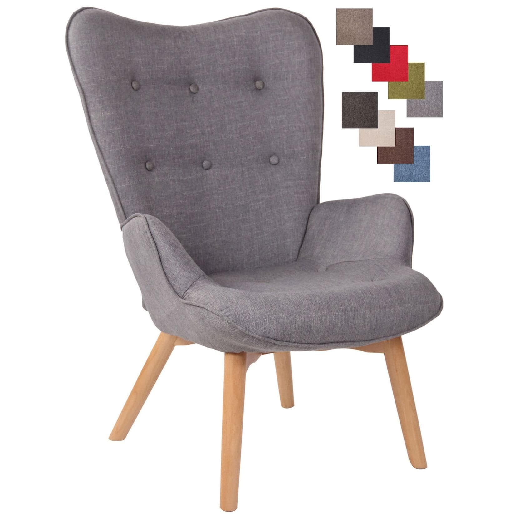 CLP Loungesessel Durham: Chesterfield Design, Stoffbezug & Buchenholzgestell