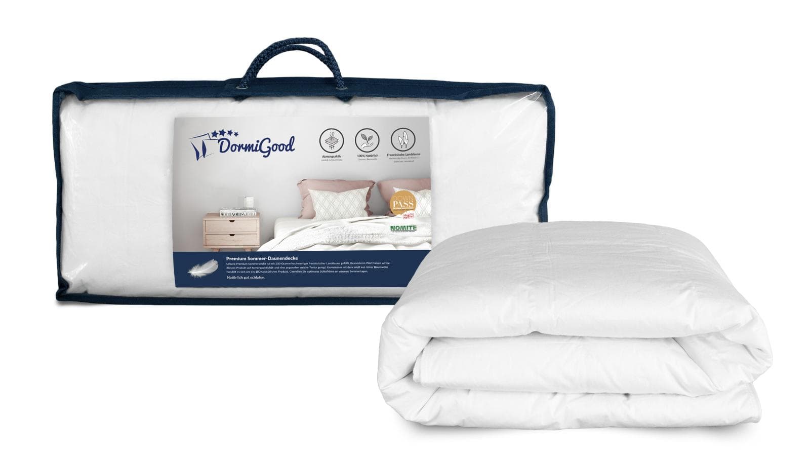 DormiGood Premium Daunendecke Sommer - 100% Französische Landdaunen