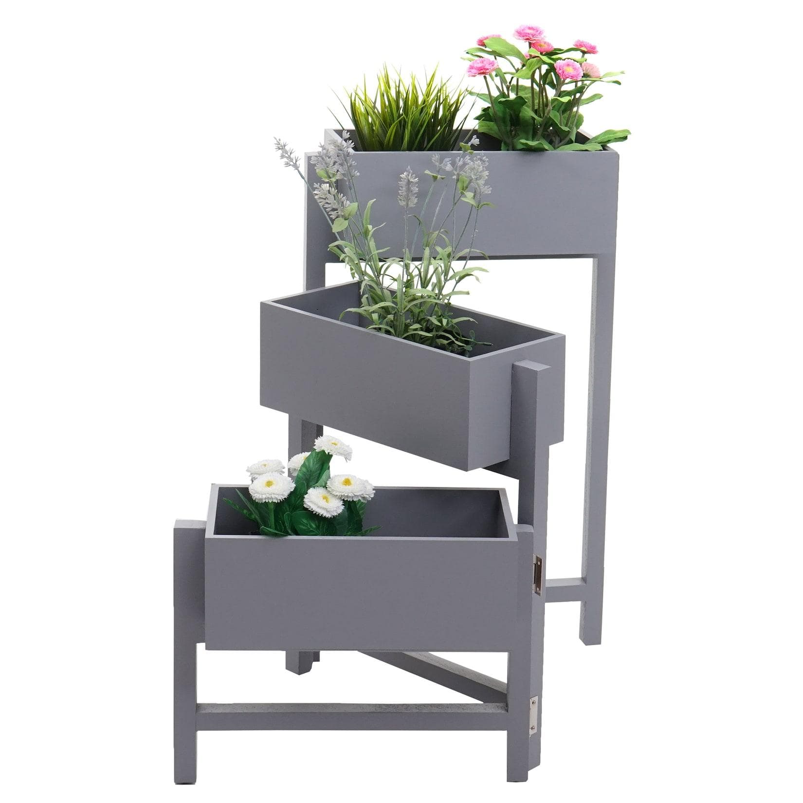MCW Pflanzregal H275 Vintage Grau-Blau Holz 3 Körbe