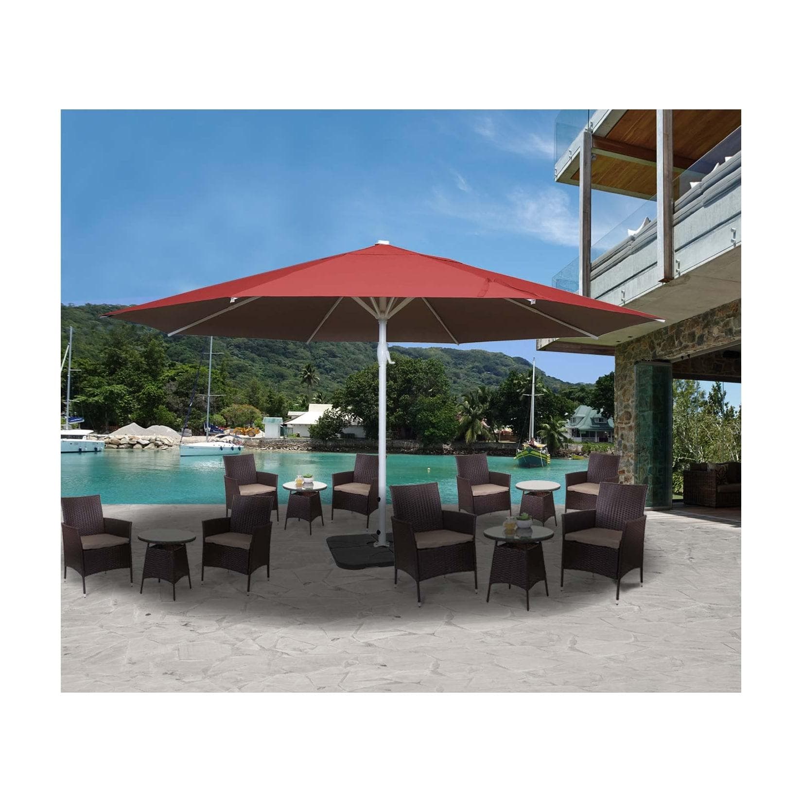 Sonnenschirm Carpi II Gastronomie Marktschirm 5m Polyester/Alu Mast Rot mit Ständer