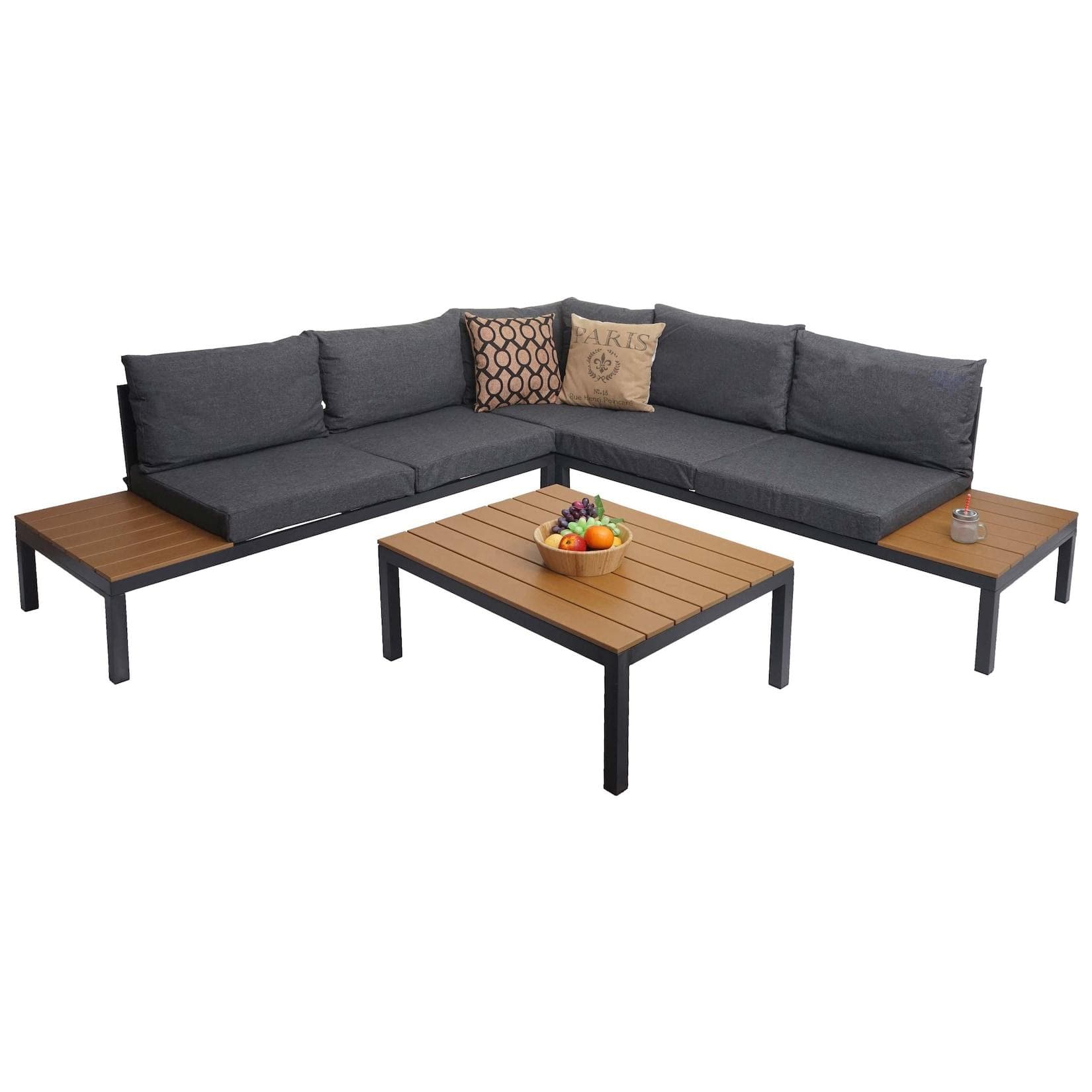 MCW Garten Garnitur MCW-H54b Sitzgruppe mit Tisch Grau Olefin Holzoptik Alu