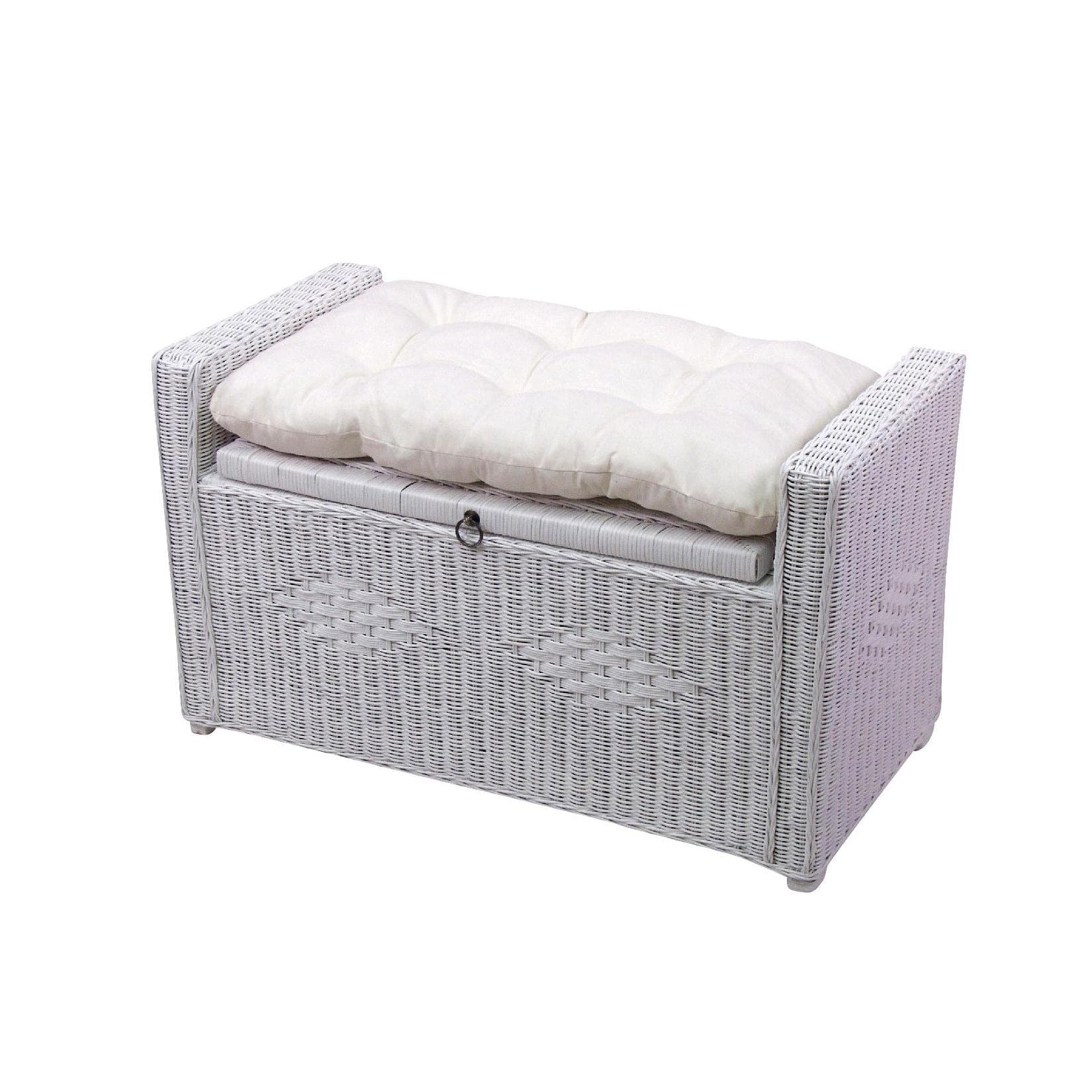 Handgeflochtene Rattan Sitztruhe mit Kissenauflage