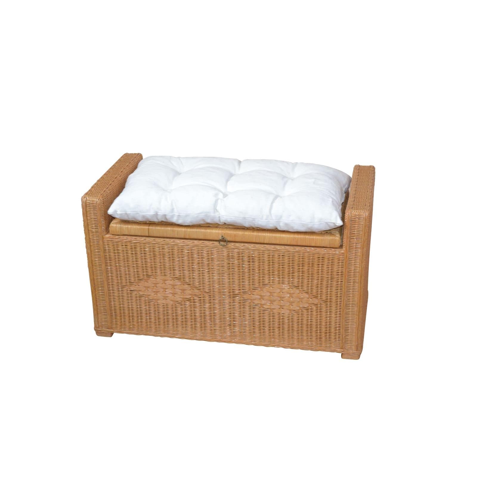 Handgeflochtene Rattan Sitztruhe mit Kissenauflage