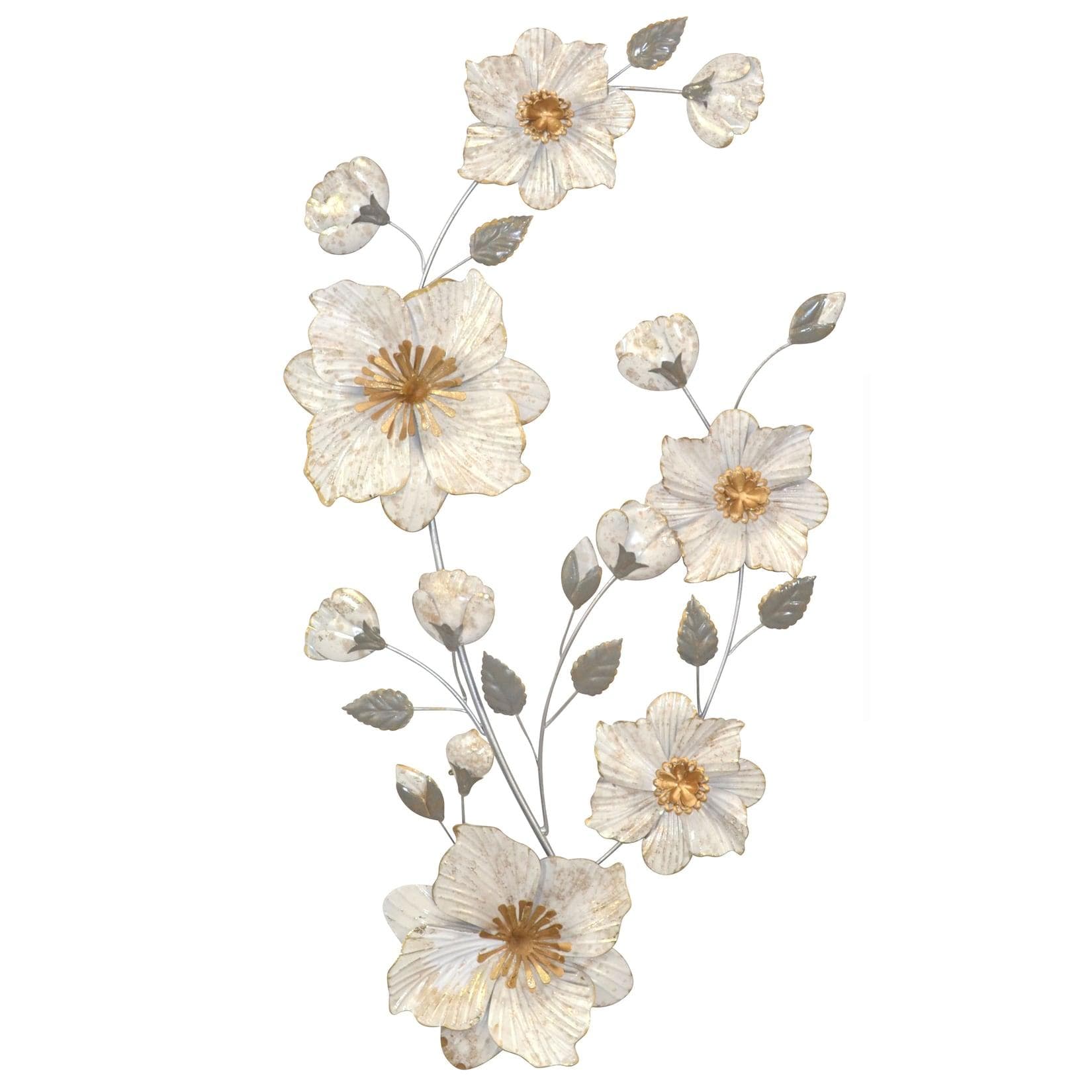 Wanddekoration Larissa Metall Creme/Grau/Gold Blüten