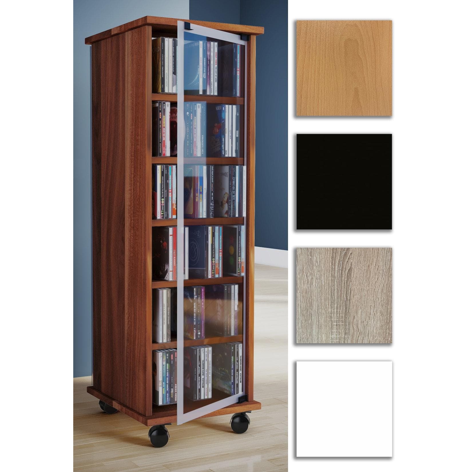 VCM CD Regal Valenza mit Glastüren und Rollen