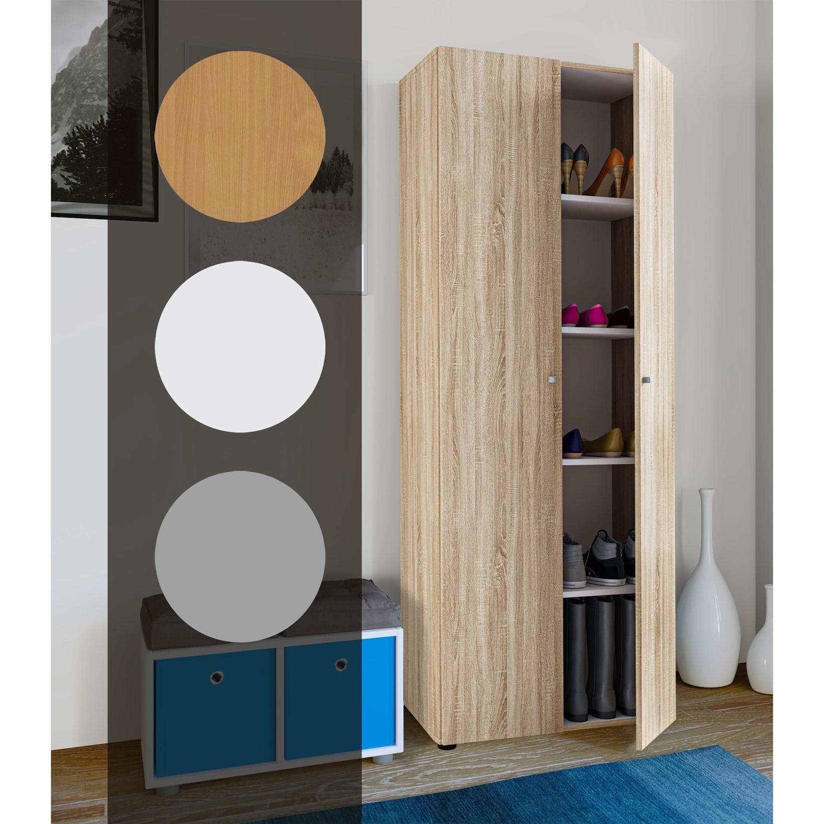 Schuhschrank mit 5 Fächern und Türen - Großer Schuhschrank aus Holz