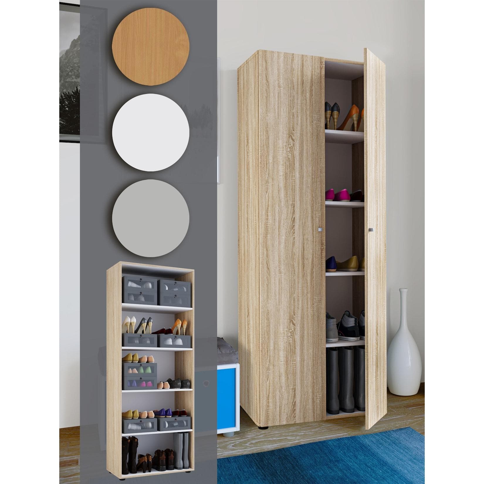 VCM Holz Schrank mit 5 Fächern und 2 Drehtüren