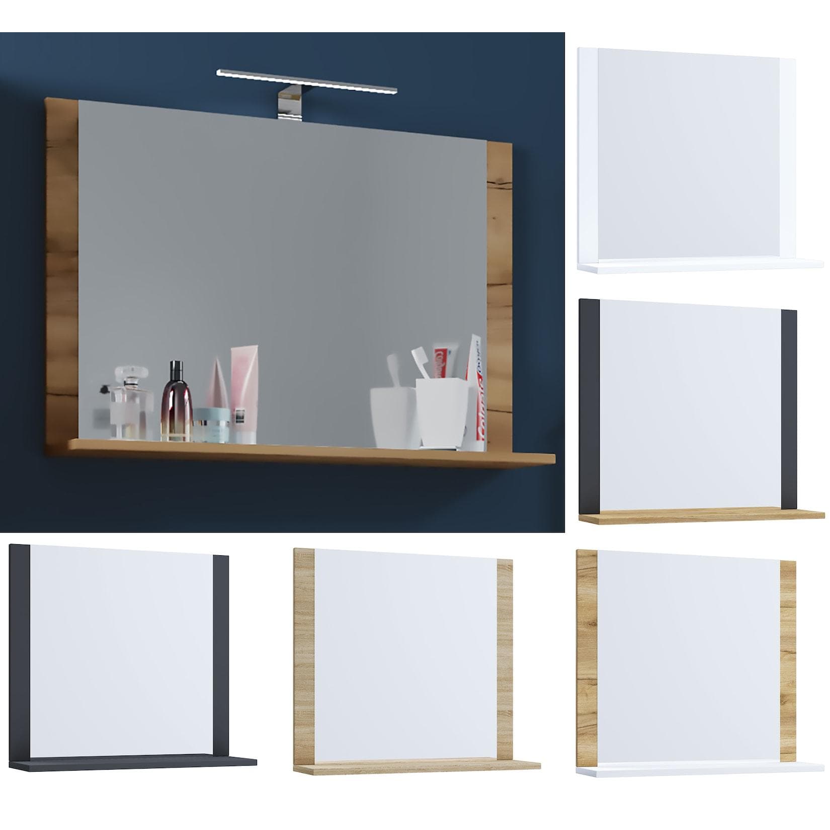 VCM my bath Spiegel VCB 10 Honig-Eiche Weiß mit Ablage