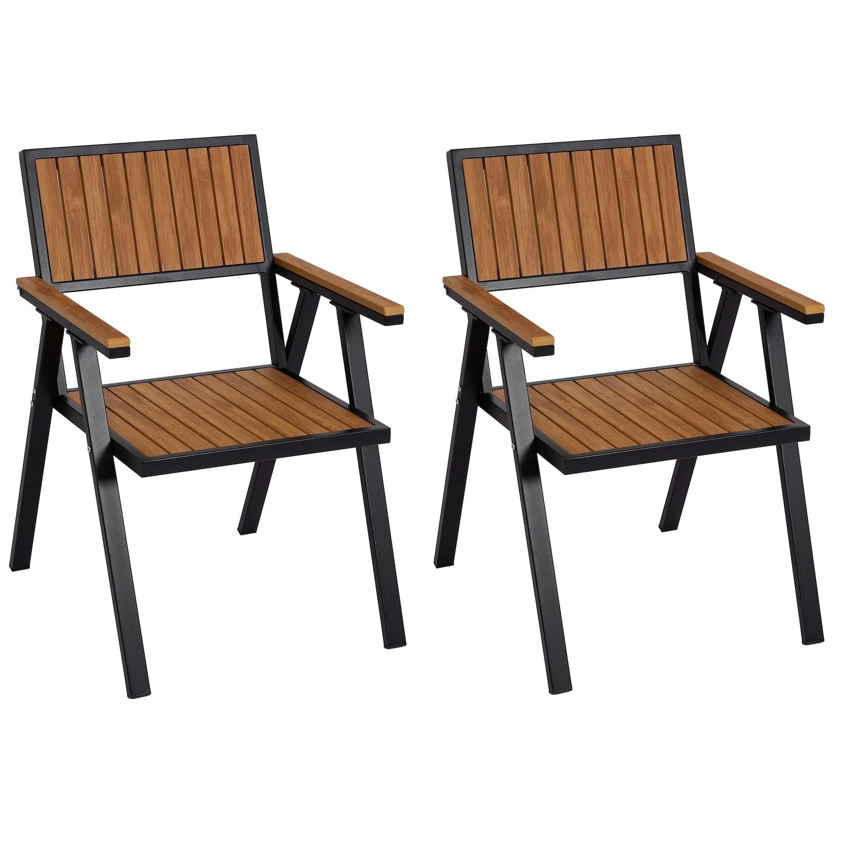MCW 2er-Set Gartenstuhl MCW-J95 Schwarz Teak Holzoptik Aluminium