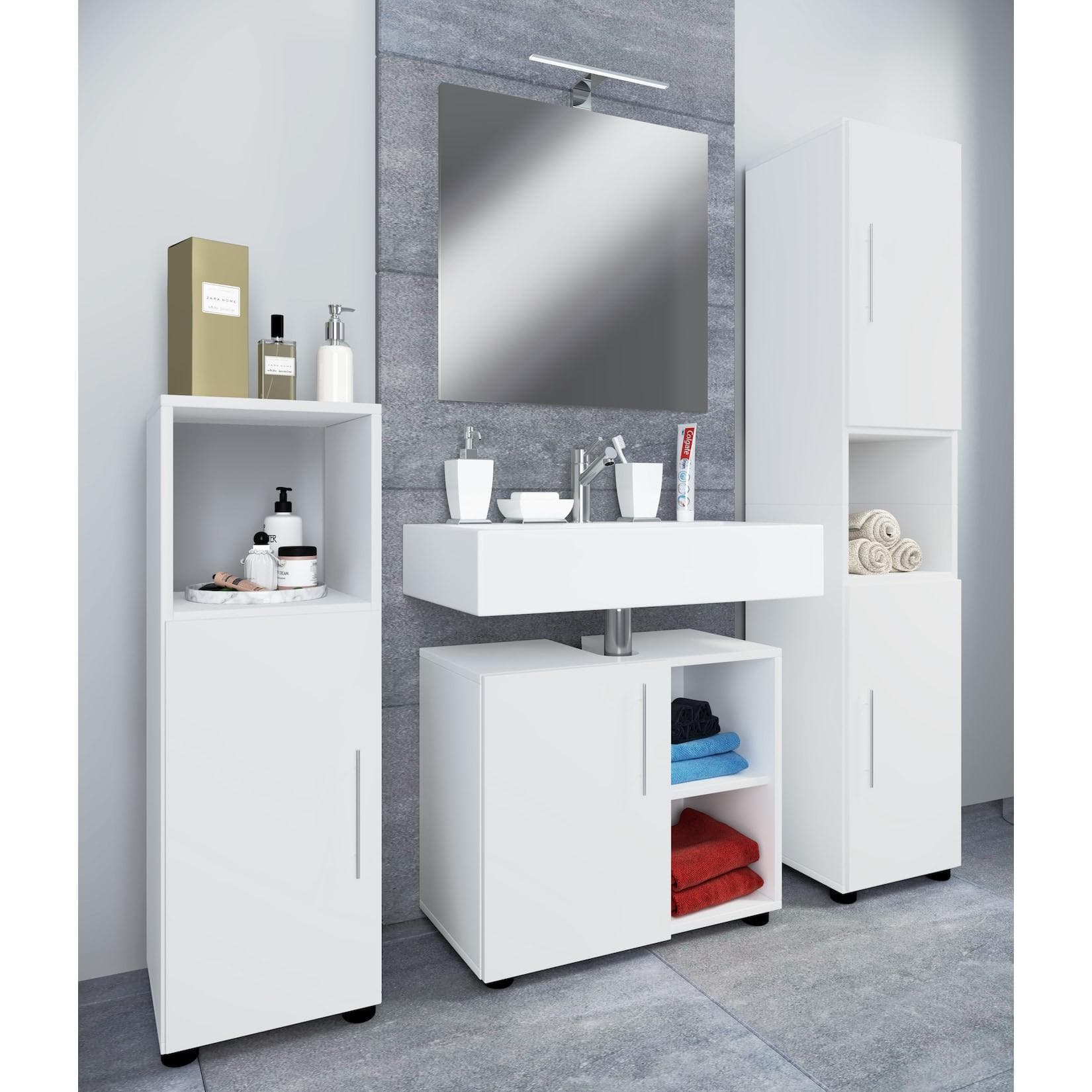 VCM Badmöbel-Set Flandu III 4-tlg. Weiß Holz