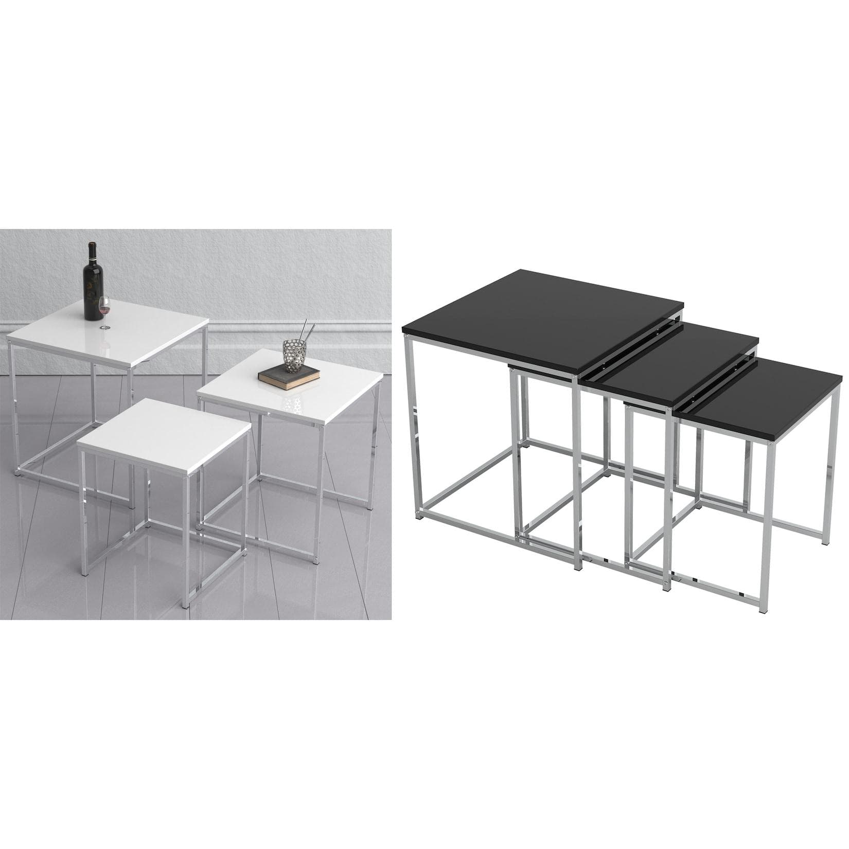VCM 3-tlg. Couchtisch-Set Schwarz Metall MDF