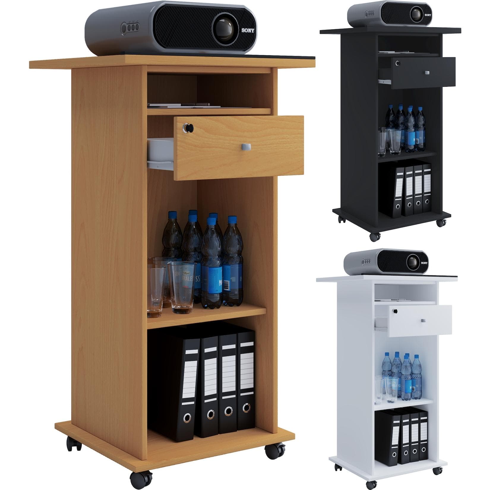 VCM Standschreibtisch Neta Schwarz mit Rollen und Schublade