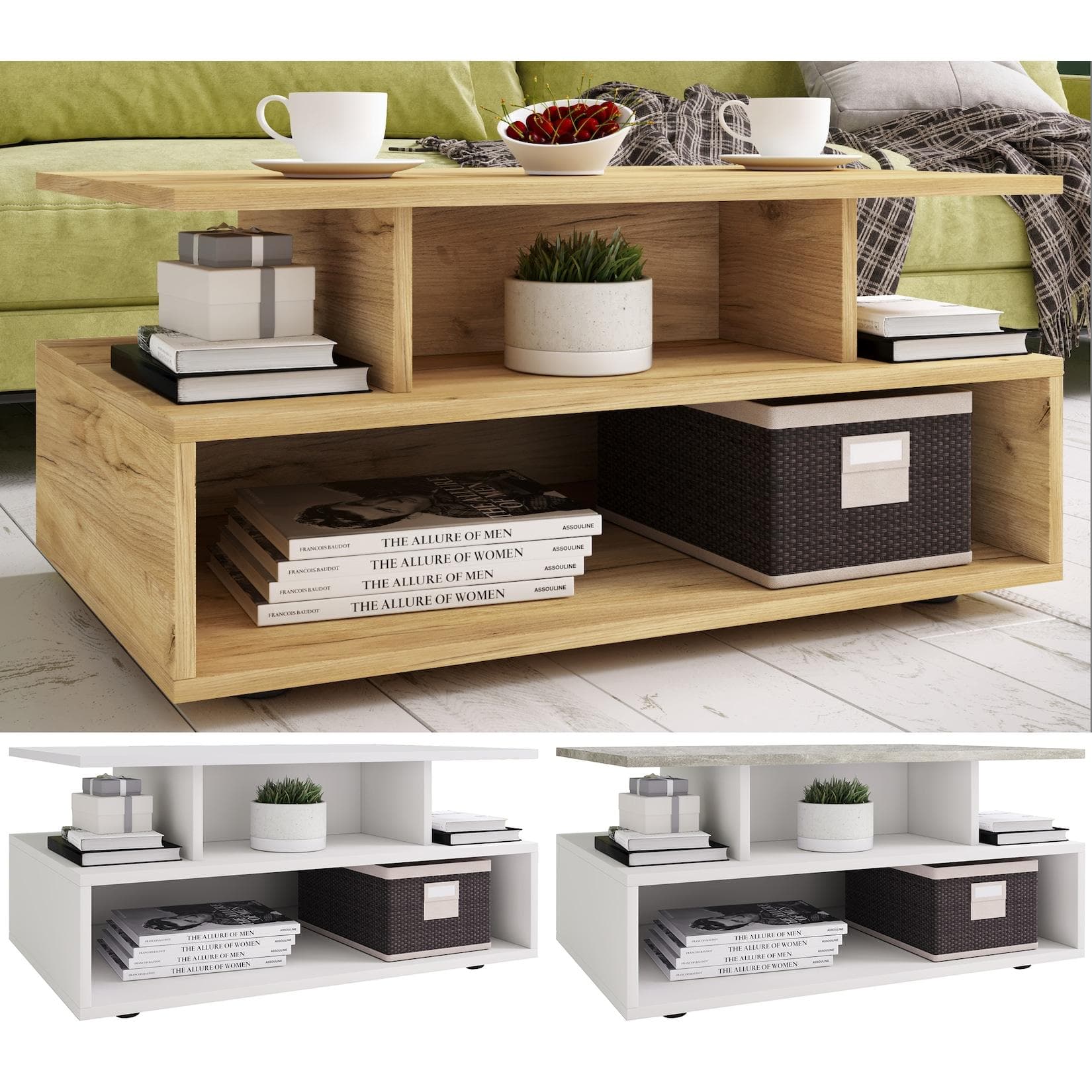 VCM Esila Couchtisch Holz Wohnzimmertisch mit Stauraum