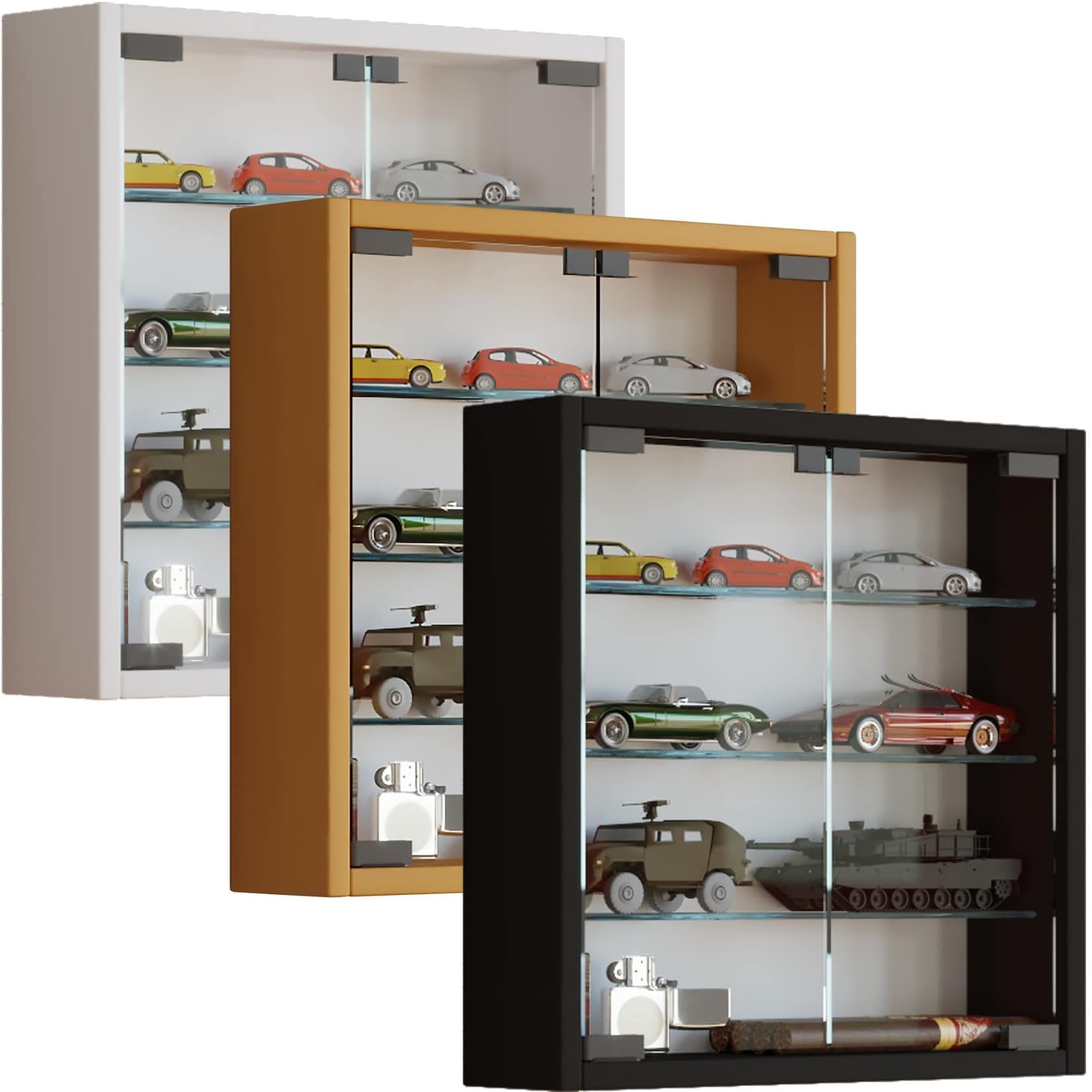 VCM Hängevitrine Weiß mit ESG-Sicherheitsglas 3 Fächer