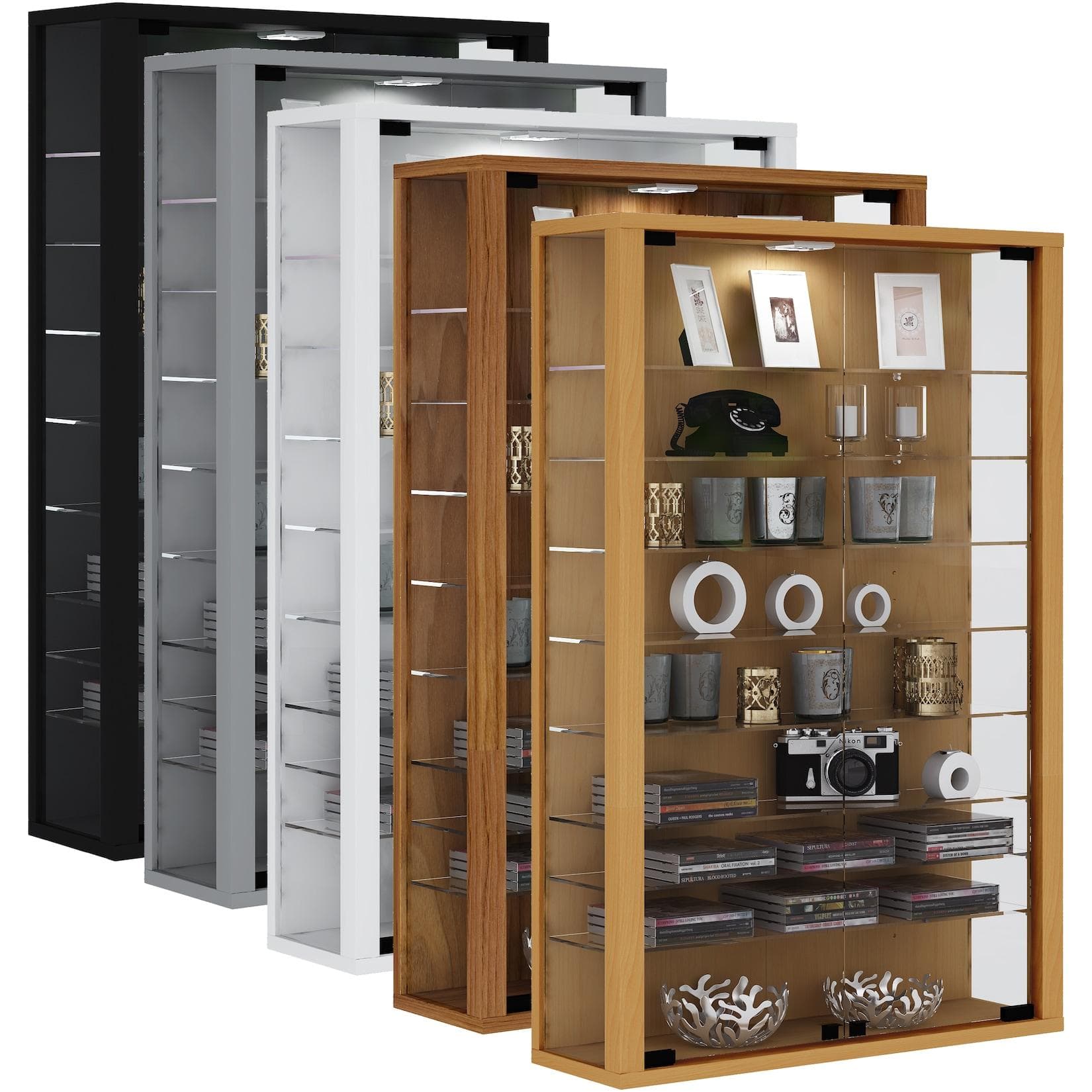 VCM my home Vitrosa Mini Vitrine Silber 8 Fachböden Glas