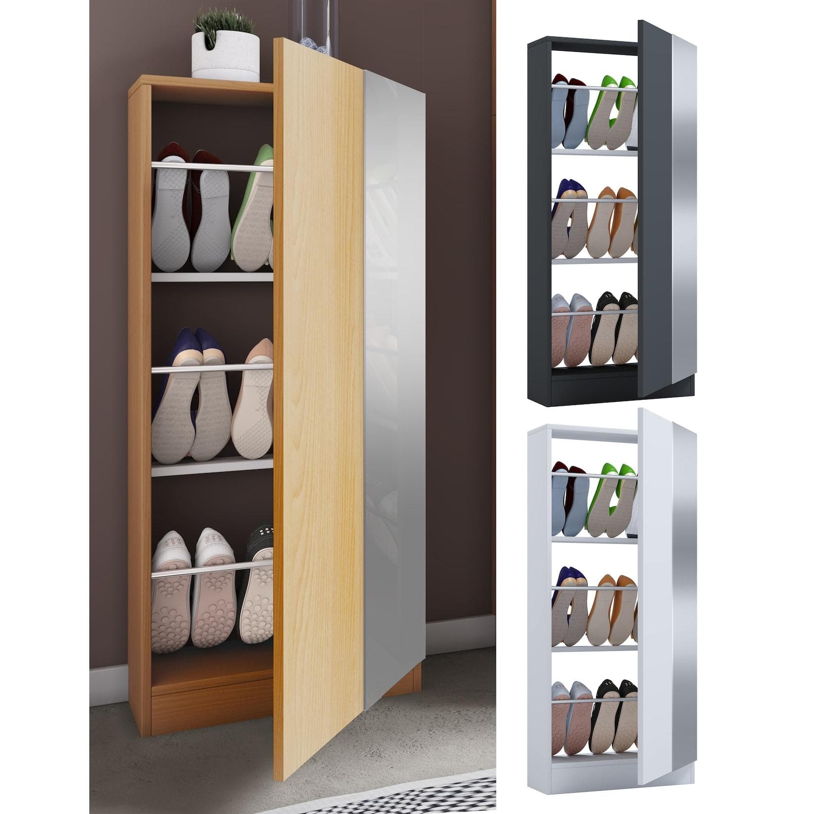 VCM Schuhschrank Fulisa L Spiegel Weiß Holz