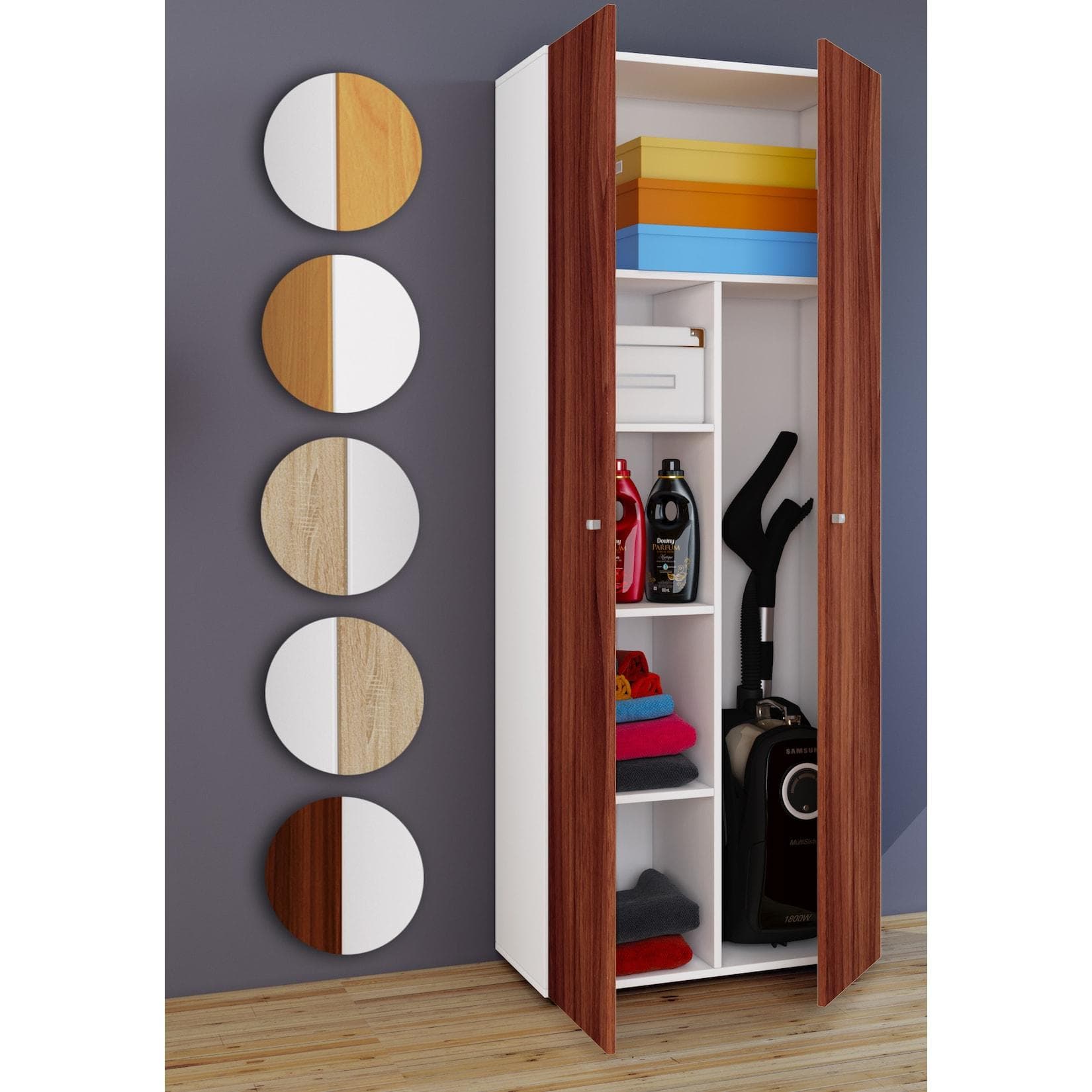 Holz-Mehrzweckschrank für Staubsauger & Putzutensilien